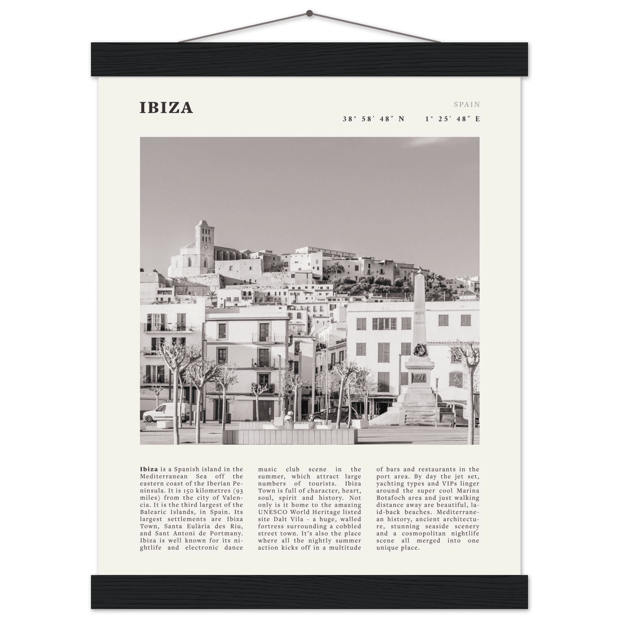 Ibiza Poster | Black & White Spanish Island Wall Art | Spain Travel Print - Evergreen Posters