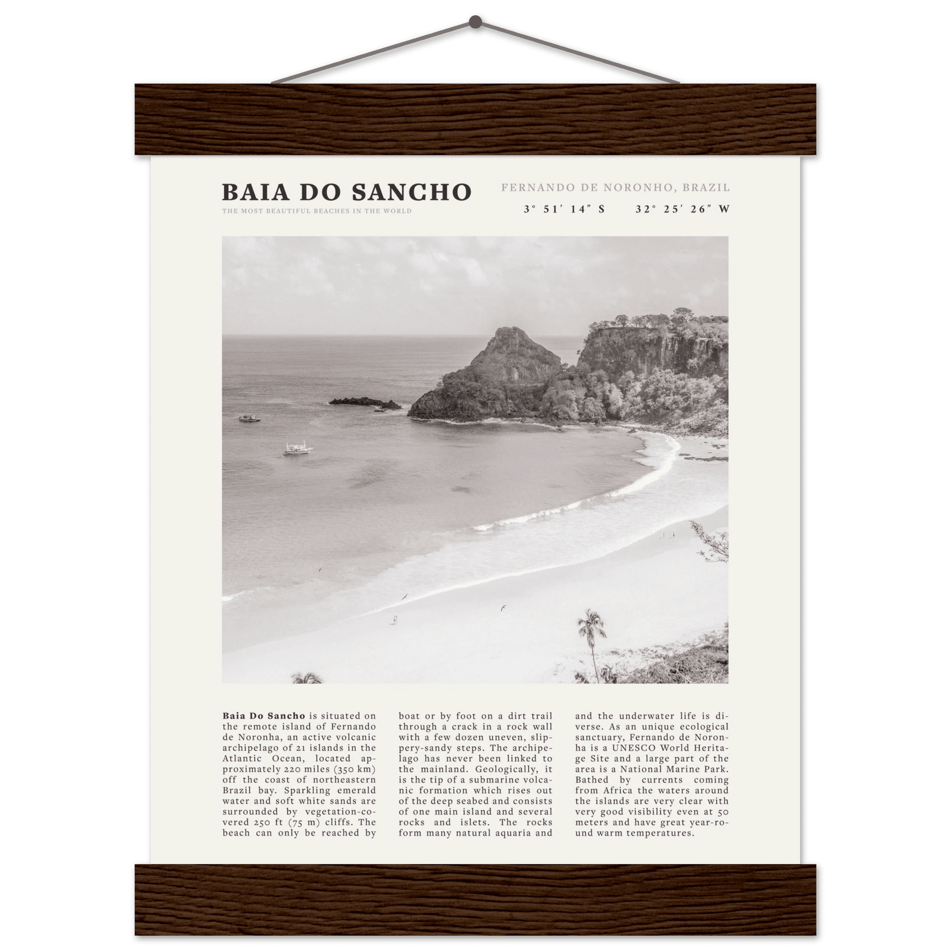 Baia Do Sancho Poster | Black & White Brazil Beach Wall Art | Fernando de Noronha - Evergreen Posters