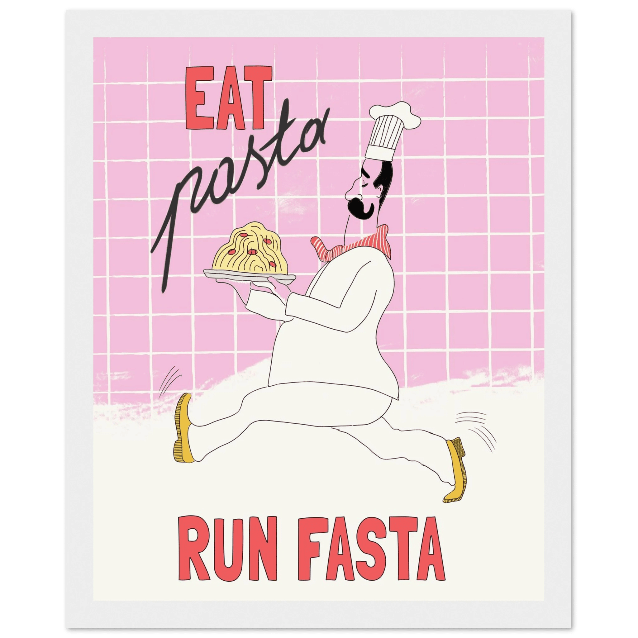 Eat Pasta Run Fasta Poster – Playful Kitchen Wall Art Print (Light Pink) - Evergreen Posters