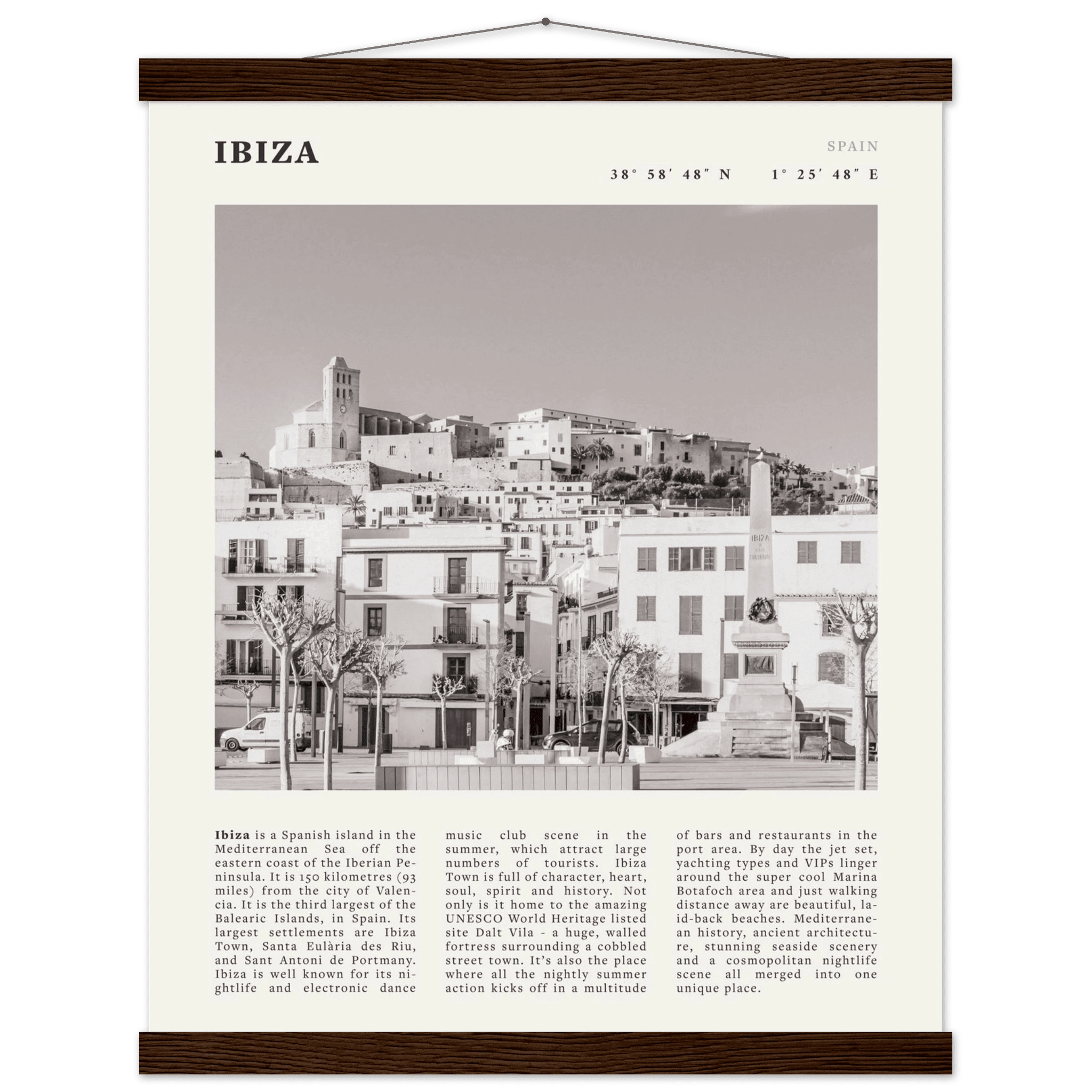 Ibiza Poster | Black & White Spanish Island Wall Art | Spain Travel Print - Evergreen Posters