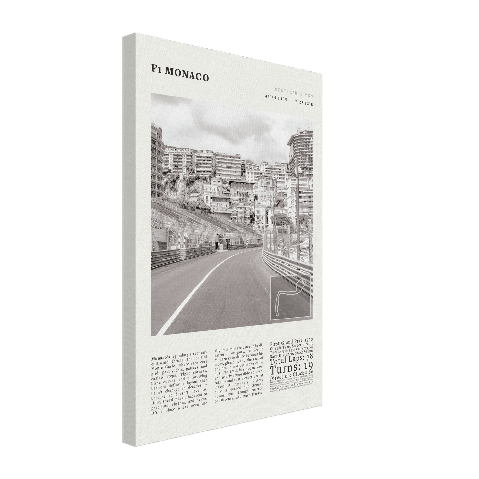 F1 Monaco Poster Black and White – Vintage Monte Carlo Street Circuit Print (Digital & Printed Options) - Evergreen Posters