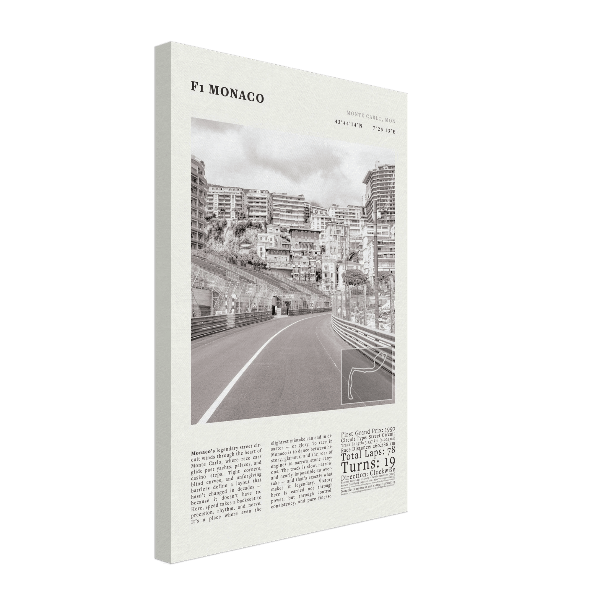 F1 Monaco Poster Black and White – Vintage Monte Carlo Street Circuit Print (Digital & Printed Options) - Evergreen Posters