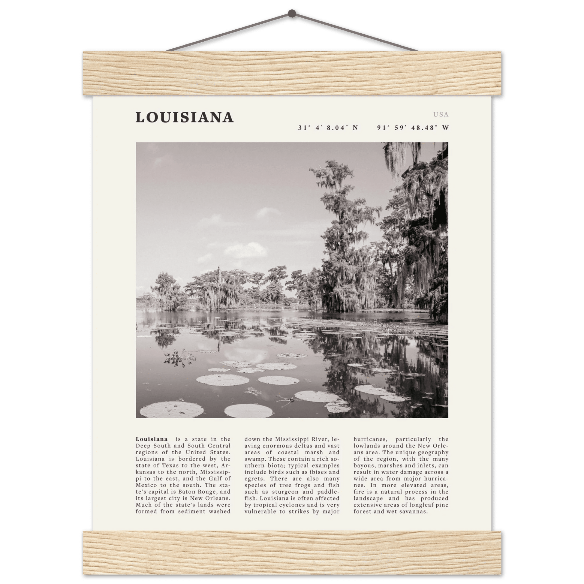 Louisiana Poster | Black & White Bayou Wall Art | Southern USA Travel Print Decor - Evergreen Posters