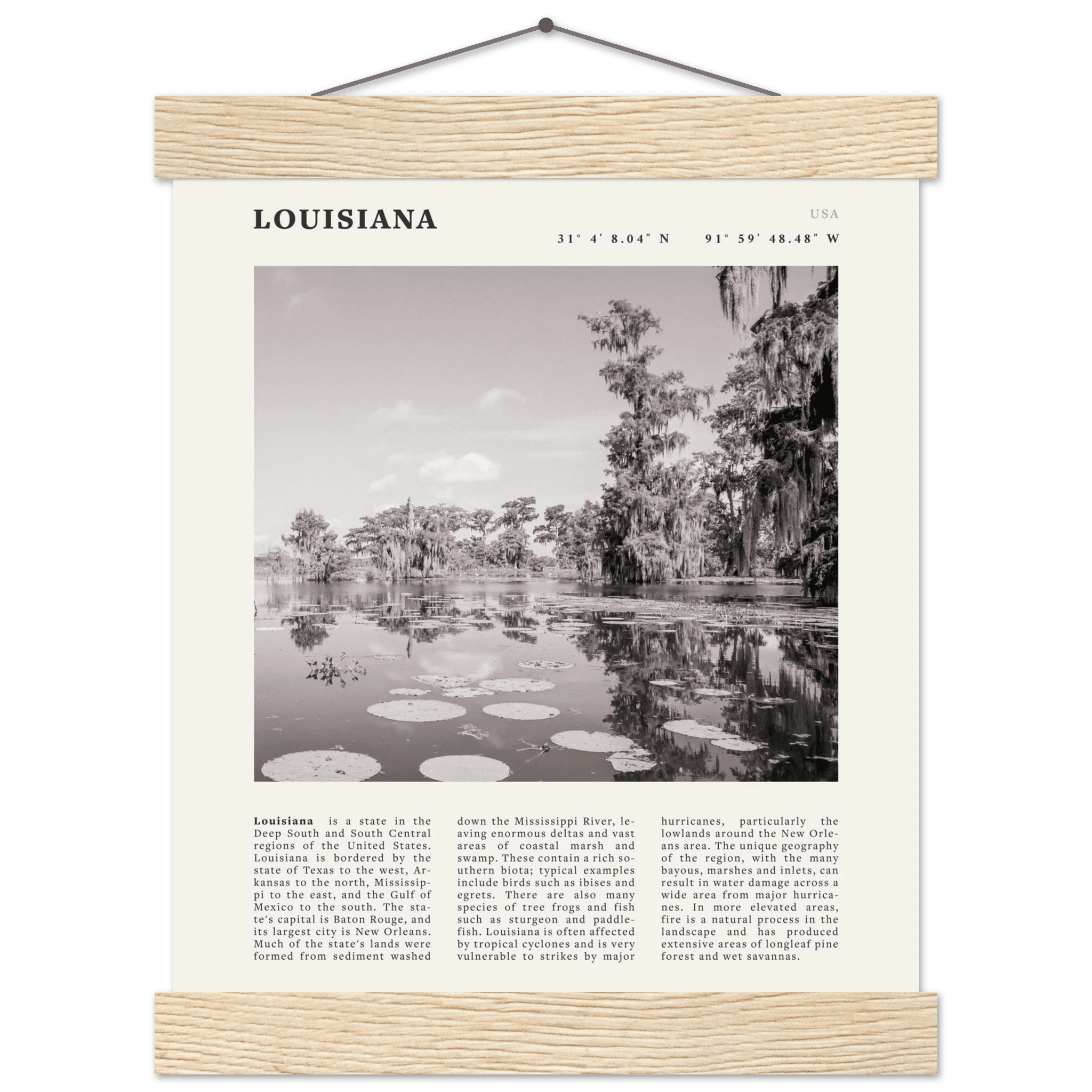 Louisiana Poster | Black & White Bayou Wall Art | Southern USA Travel Print Decor - Evergreen Posters