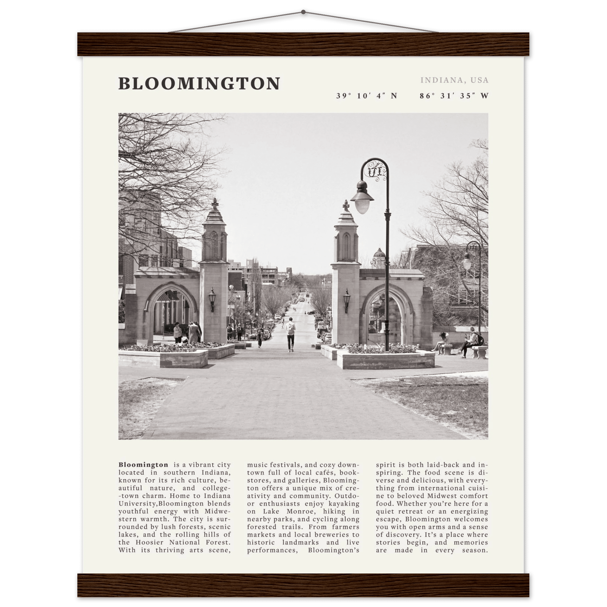 Bloomington Indiana Black and White Vintage Poster - Evergreen Posters