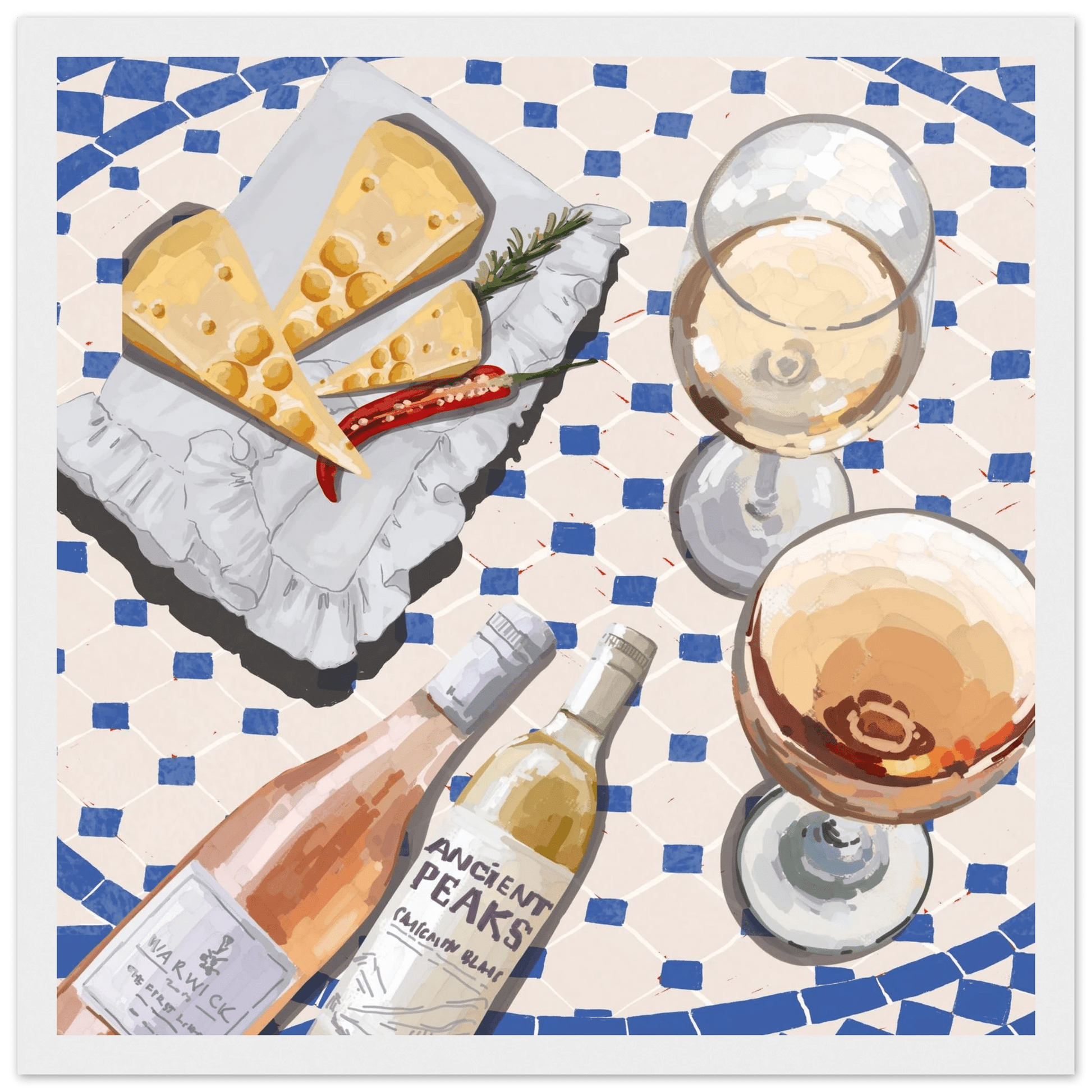 Wine & Cheese Poster | Food Wall Art | Blue Tile Square Kitchen Print - Evergreen Posters - 13