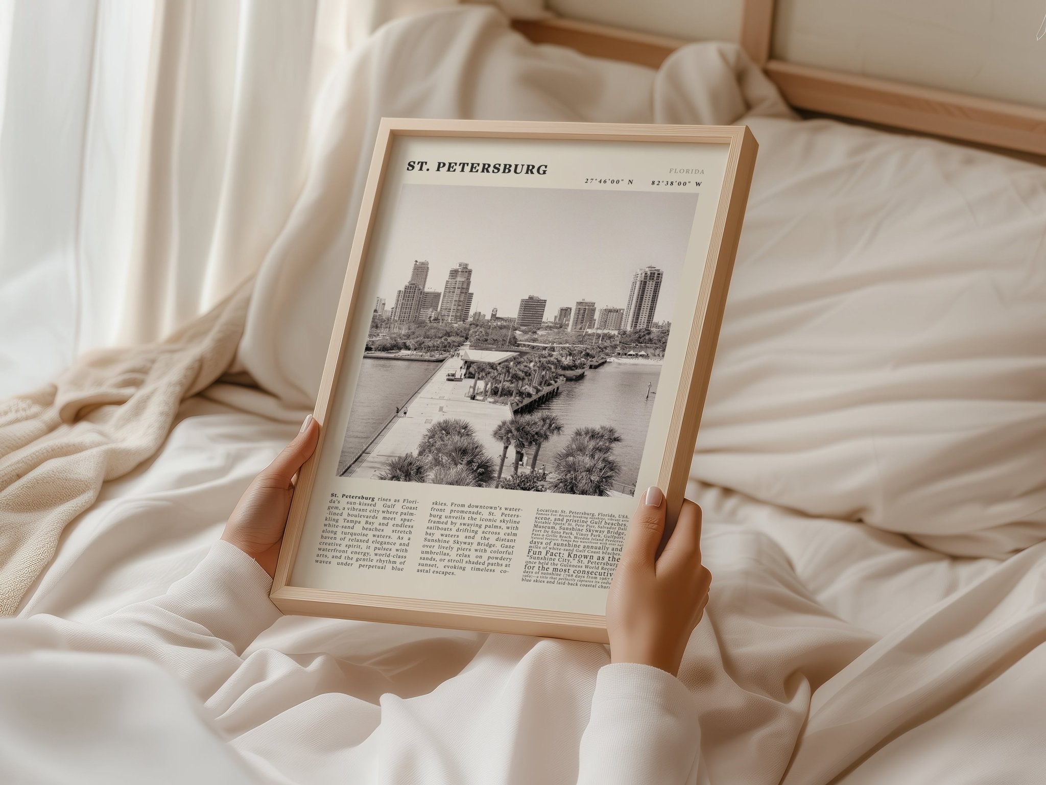 St. Petersburg Florida Poster Black and White – Vintage St Pete Skyline Print (Digital & Printed Options) - Evergreen Posters