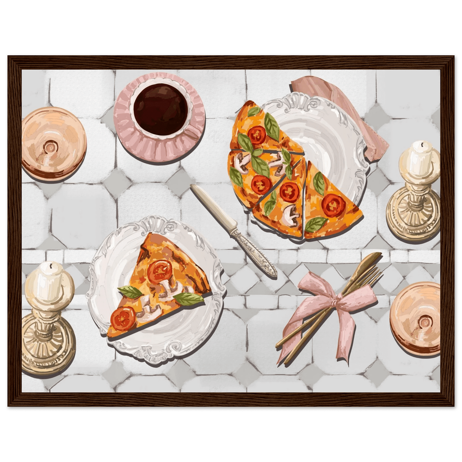 Pizza & Tea Kitchen Poster | Horizontal Food Wall Art | Italian Dining Room Print - Evergreen Posters