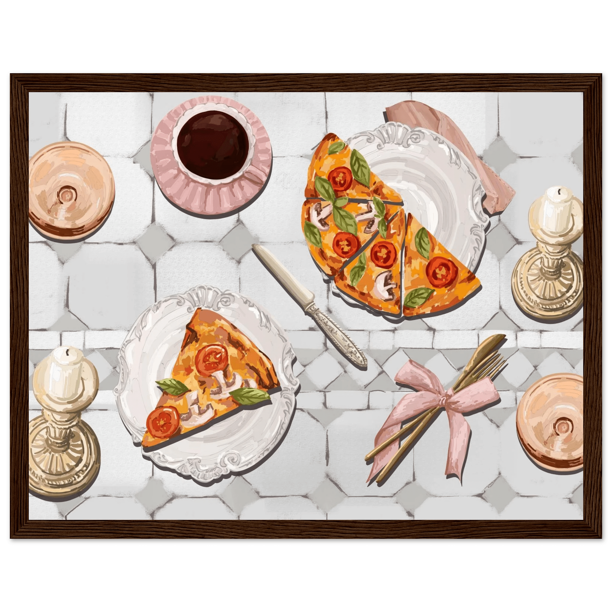 Pizza & Tea Kitchen Poster | Horizontal Food Wall Art | Italian Dining Room Print - Evergreen Posters