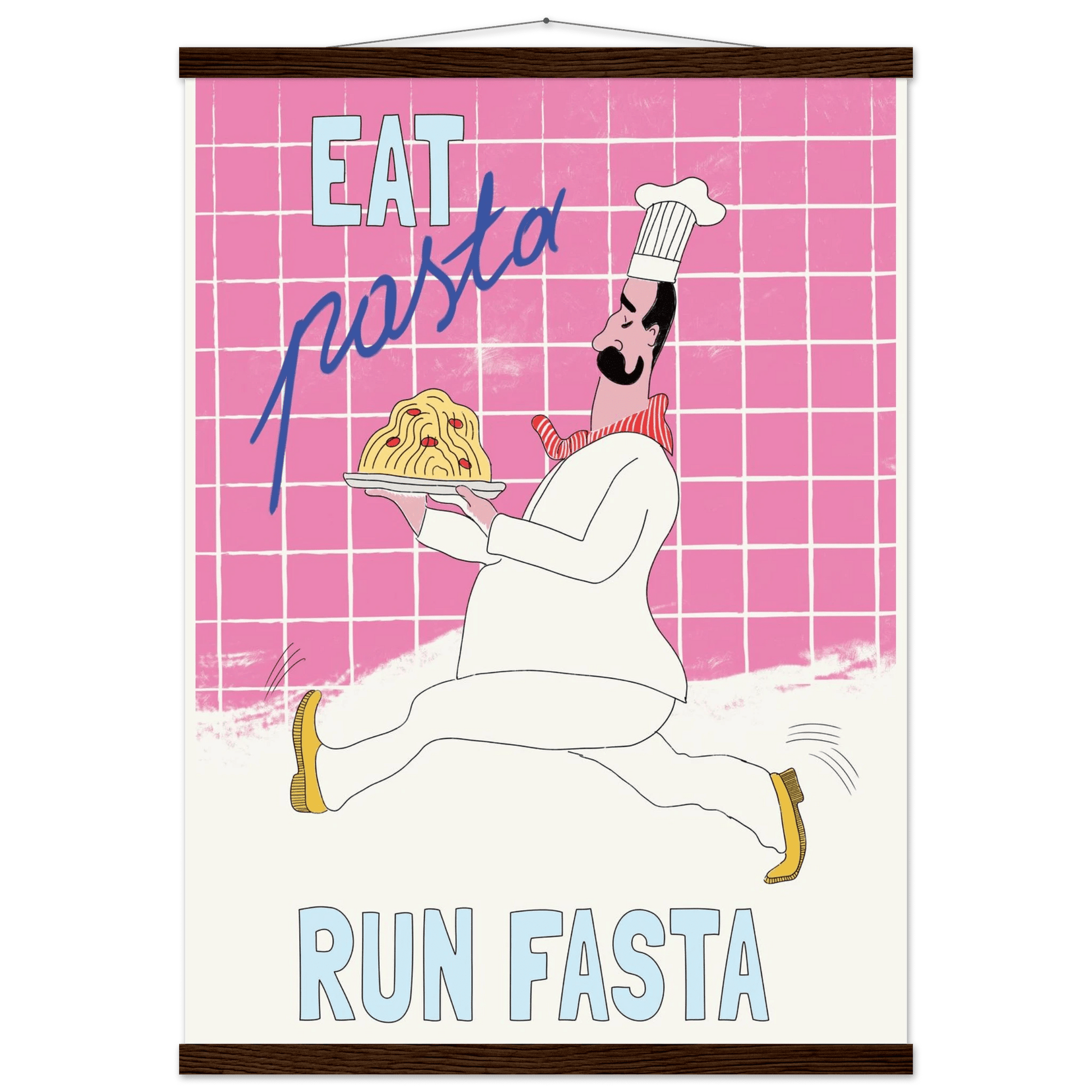 Eat Pasta Run Fasta Poster – Playful Kitchen Wall Art Print (Pink Edition) - Evergreen Posters
