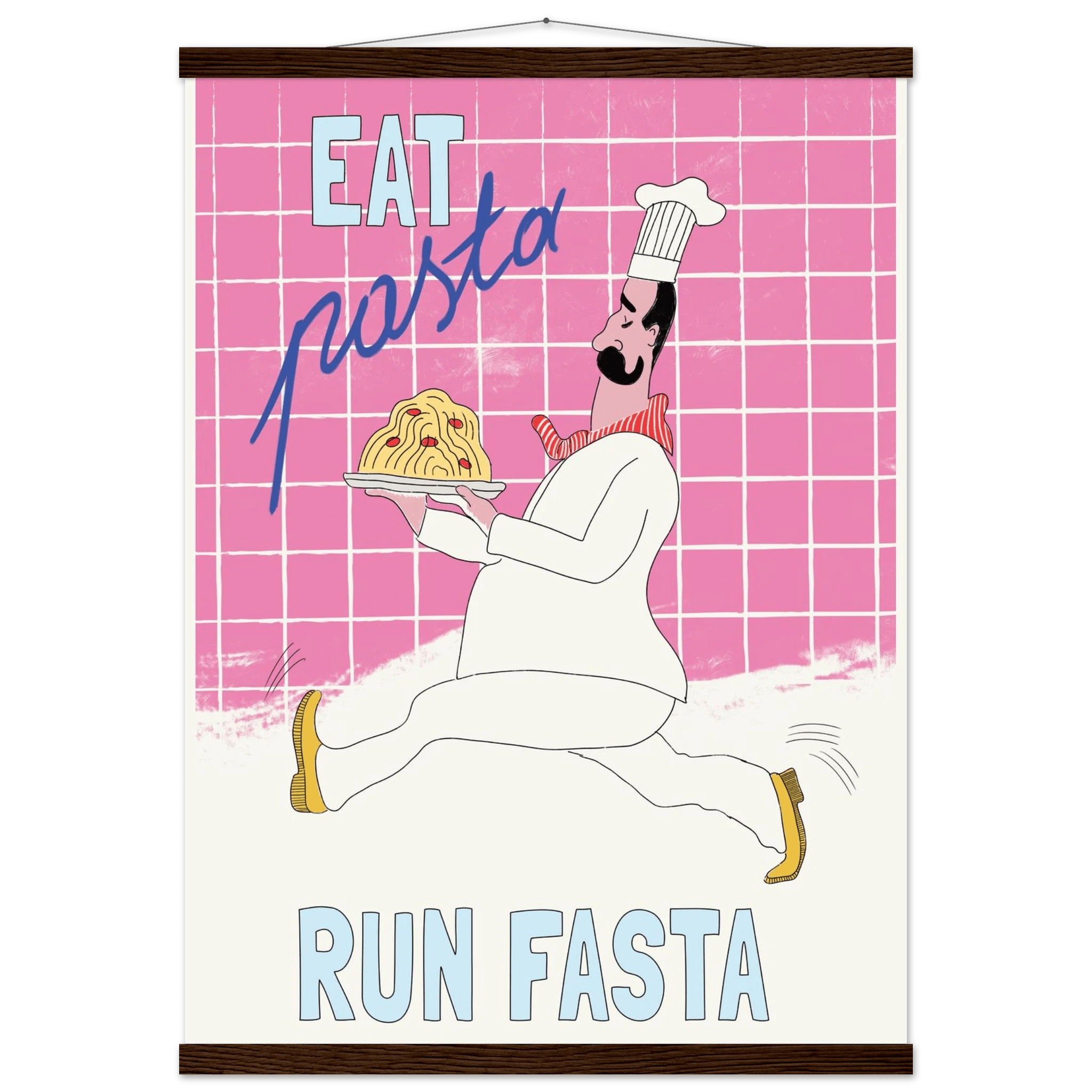 Eat Pasta Run Fasta Poster – Playful Kitchen Wall Art Print (Pink Edition) - Evergreen Posters