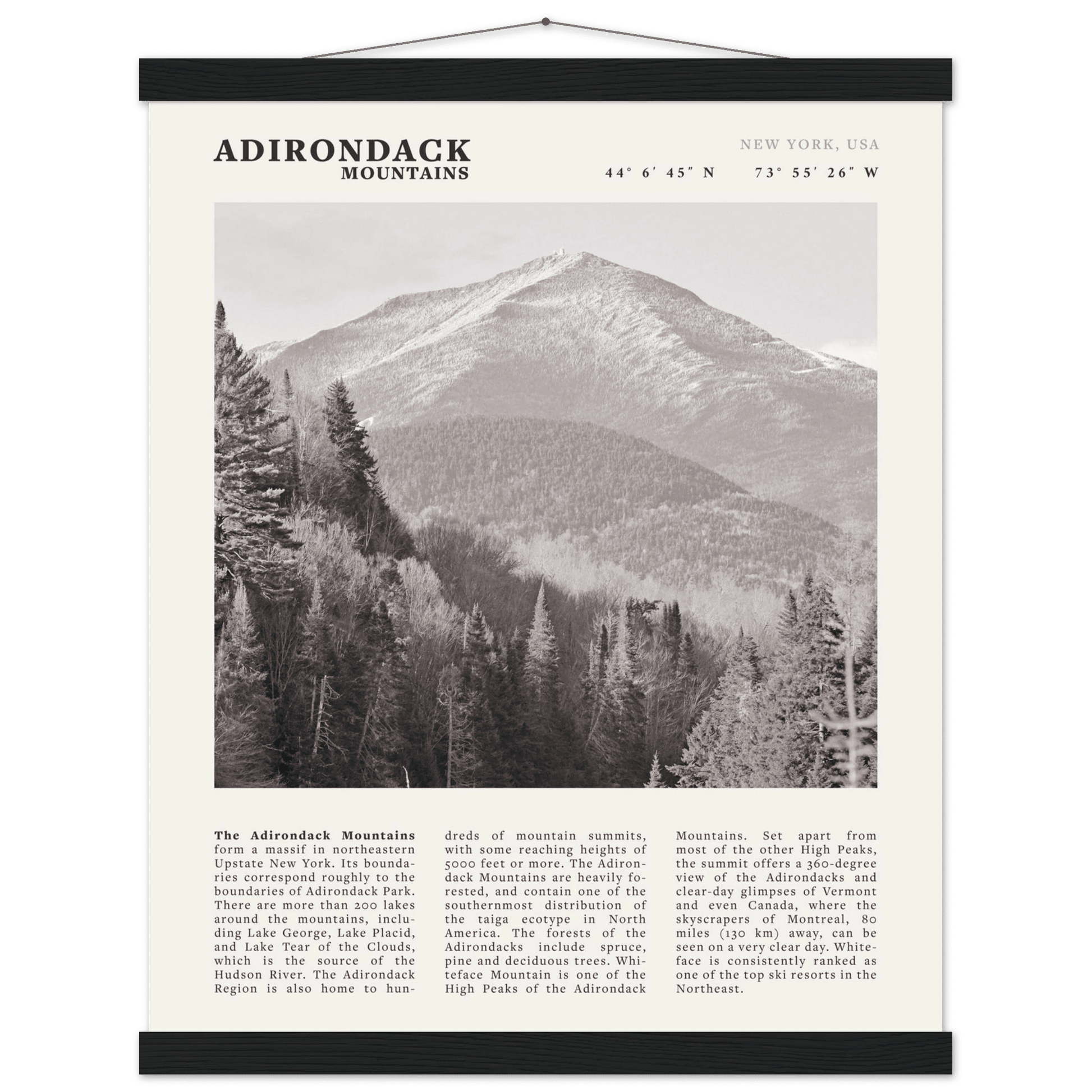 Adirondack Mountains Poster | Black & White New York Nature Wall Art | Hiking Print - Evergreen Posters