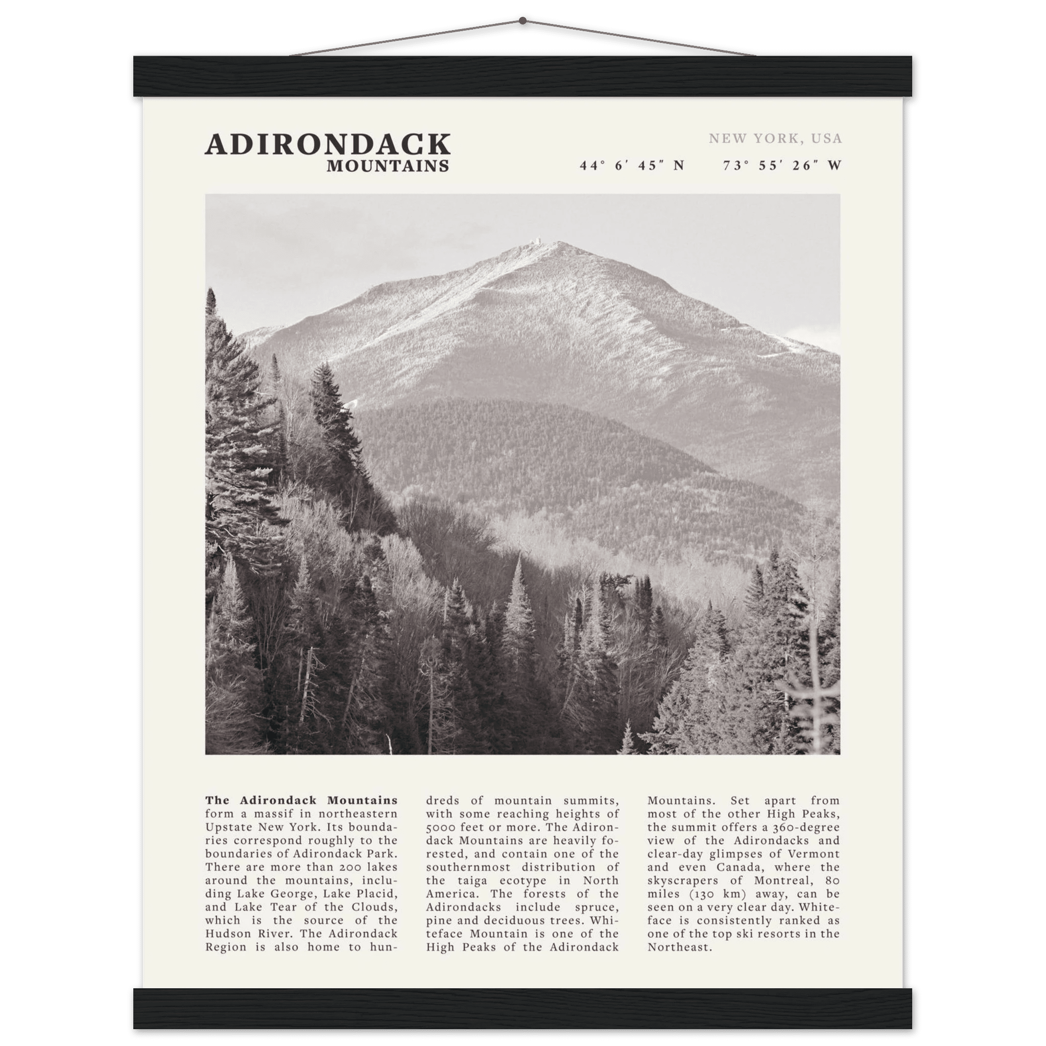 Adirondack Mountains Poster | Black & White New York Nature Wall Art | Hiking Print - Evergreen Posters