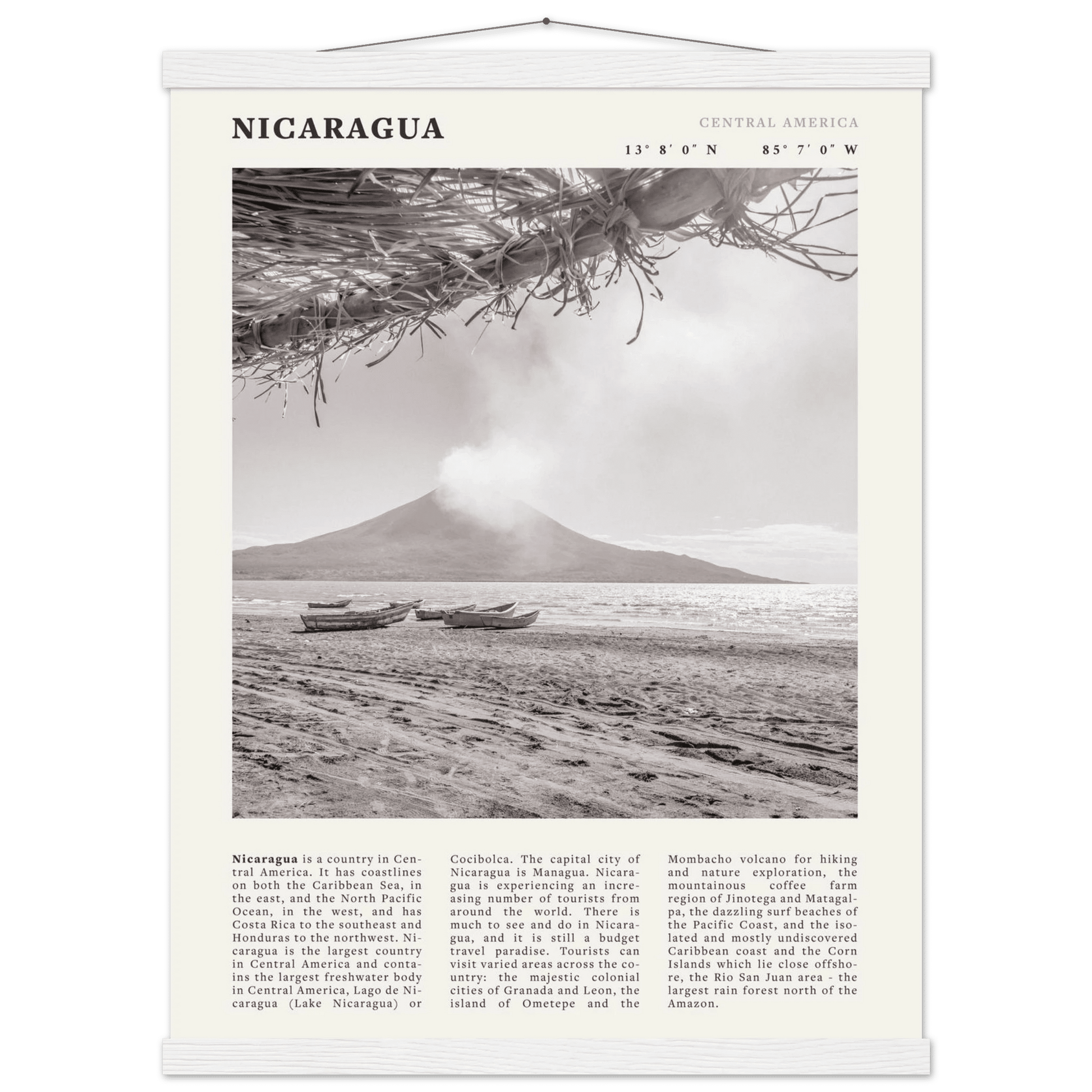 Nicaragua Poster | Black & White Volcano Wall Art | Central America Travel Print - Evergreen Posters