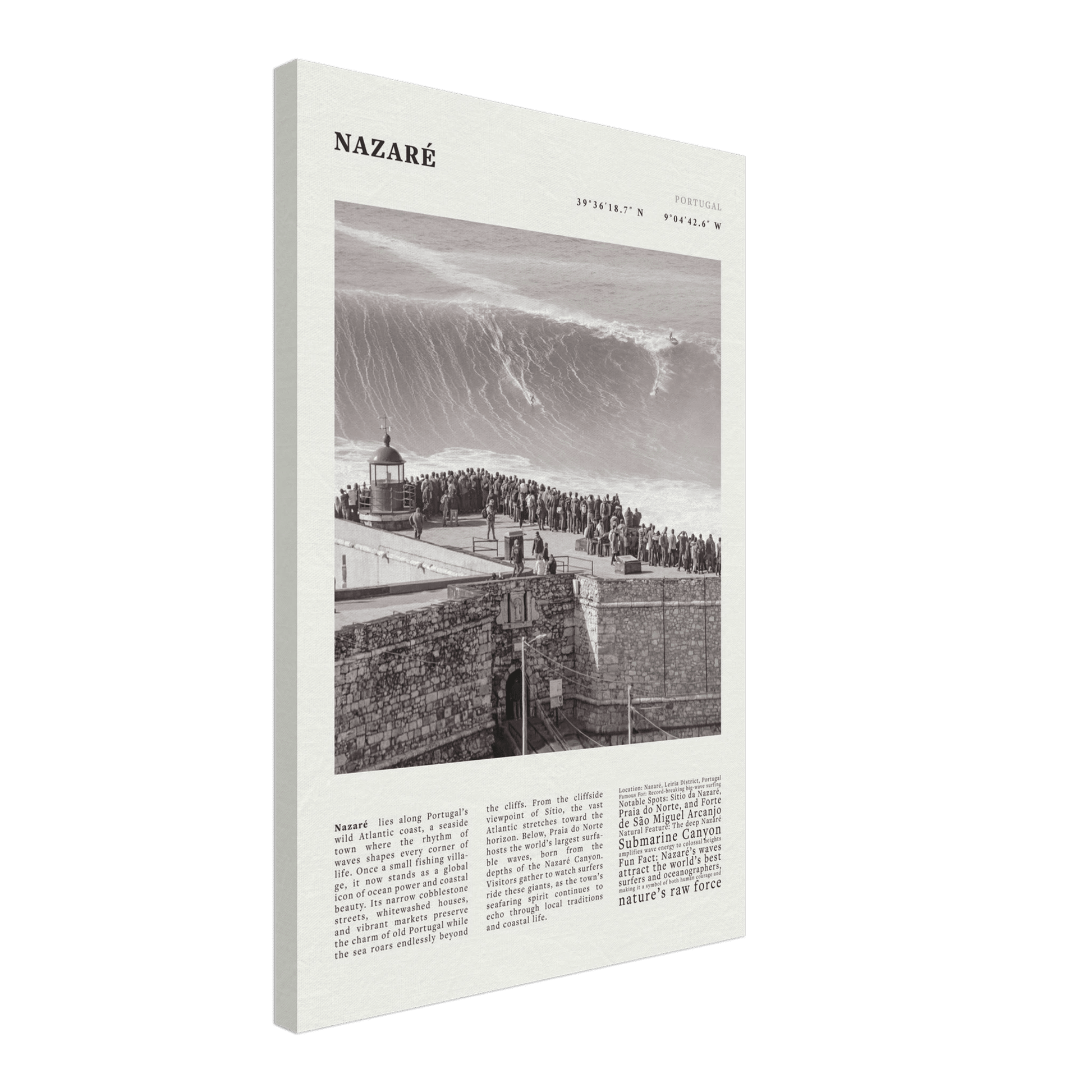 Nazaré Portugal Poster Black and White – Vintage Big Waves Surf Print (Digital & Printed Options) - Evergreen Posters