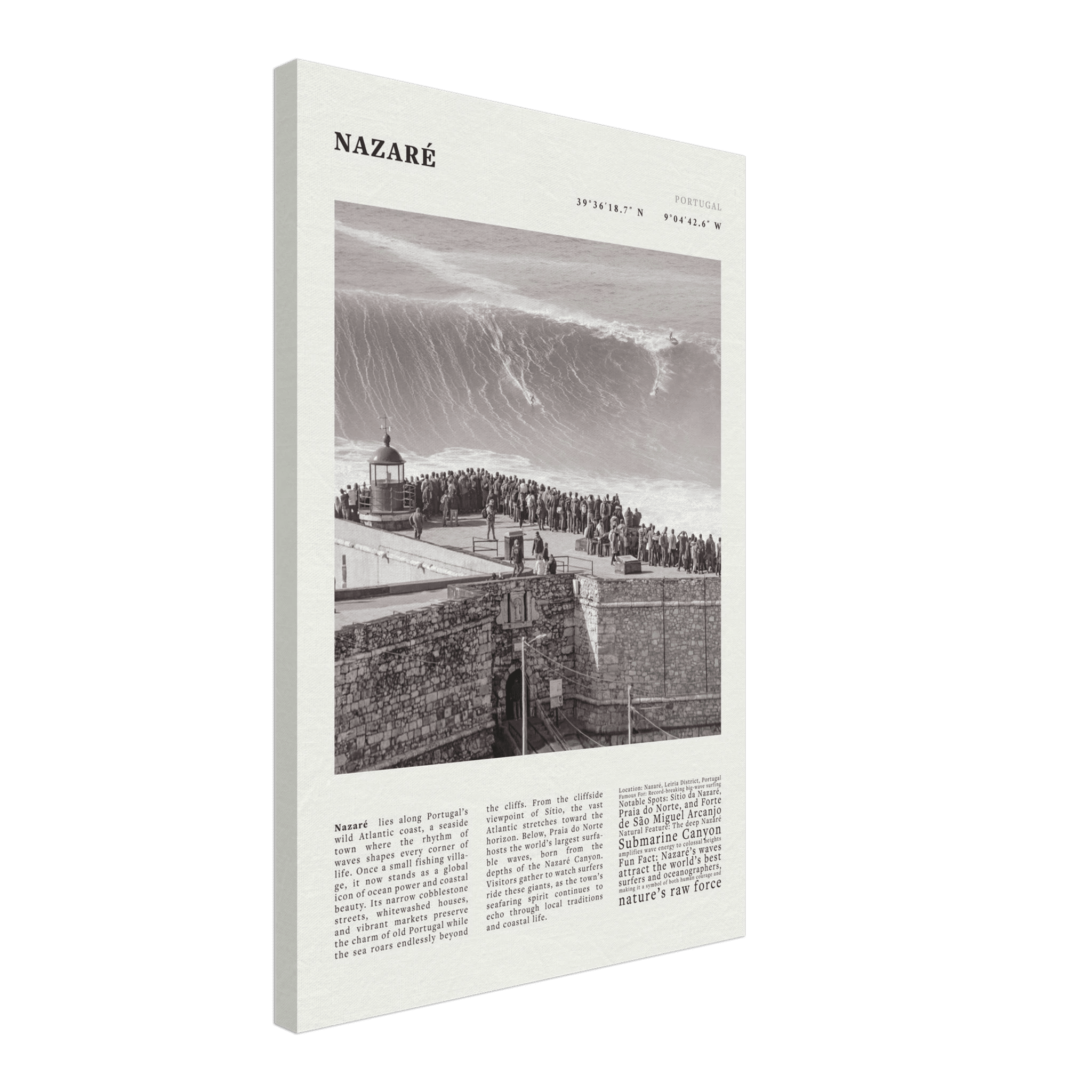 Nazaré Portugal Poster Black and White – Vintage Big Waves Surf Print (Digital & Printed Options) - Evergreen Posters