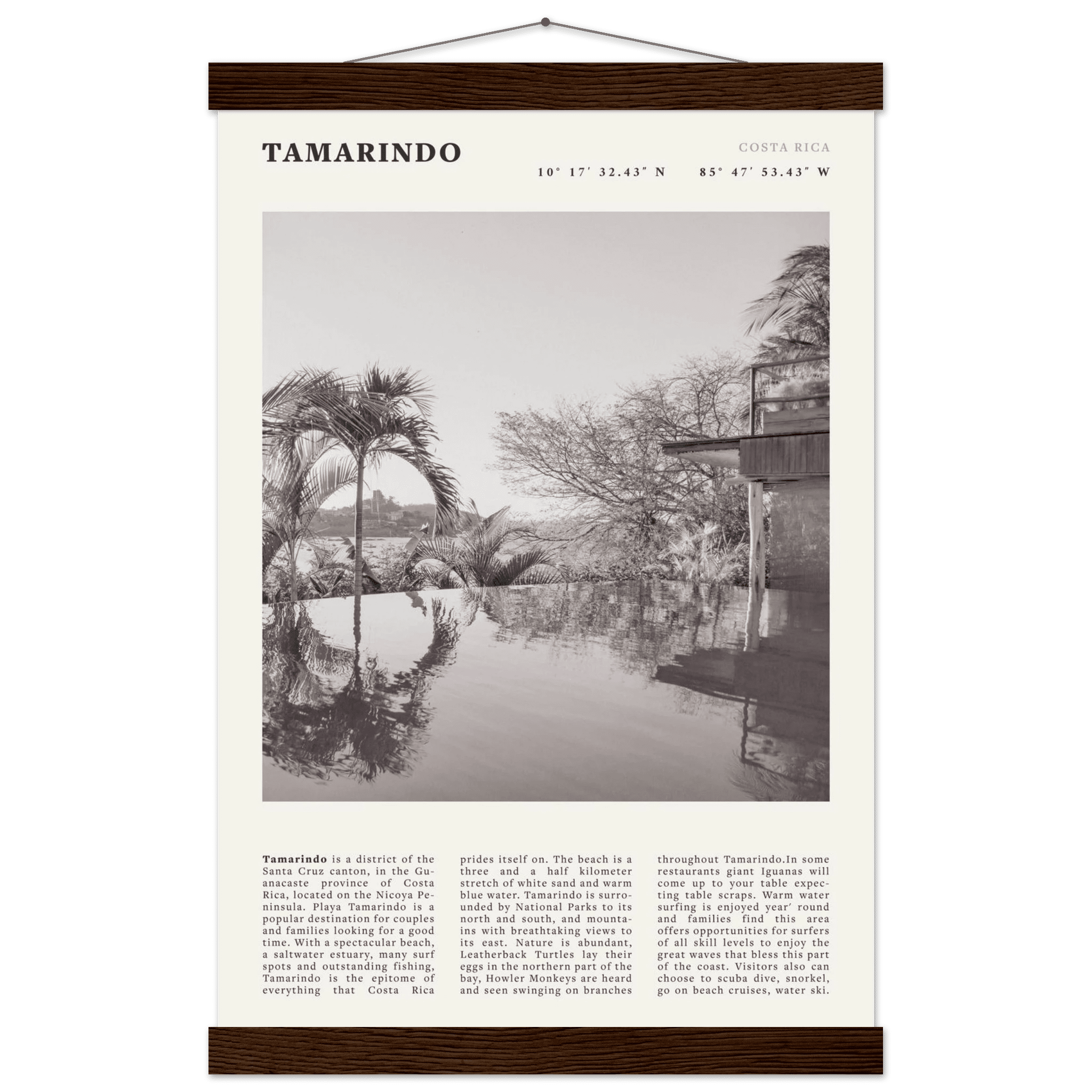 Tamarindo Poster | Black & White Costa Rica Beach Wall Art | Surf Travel Print - Evergreen Posters