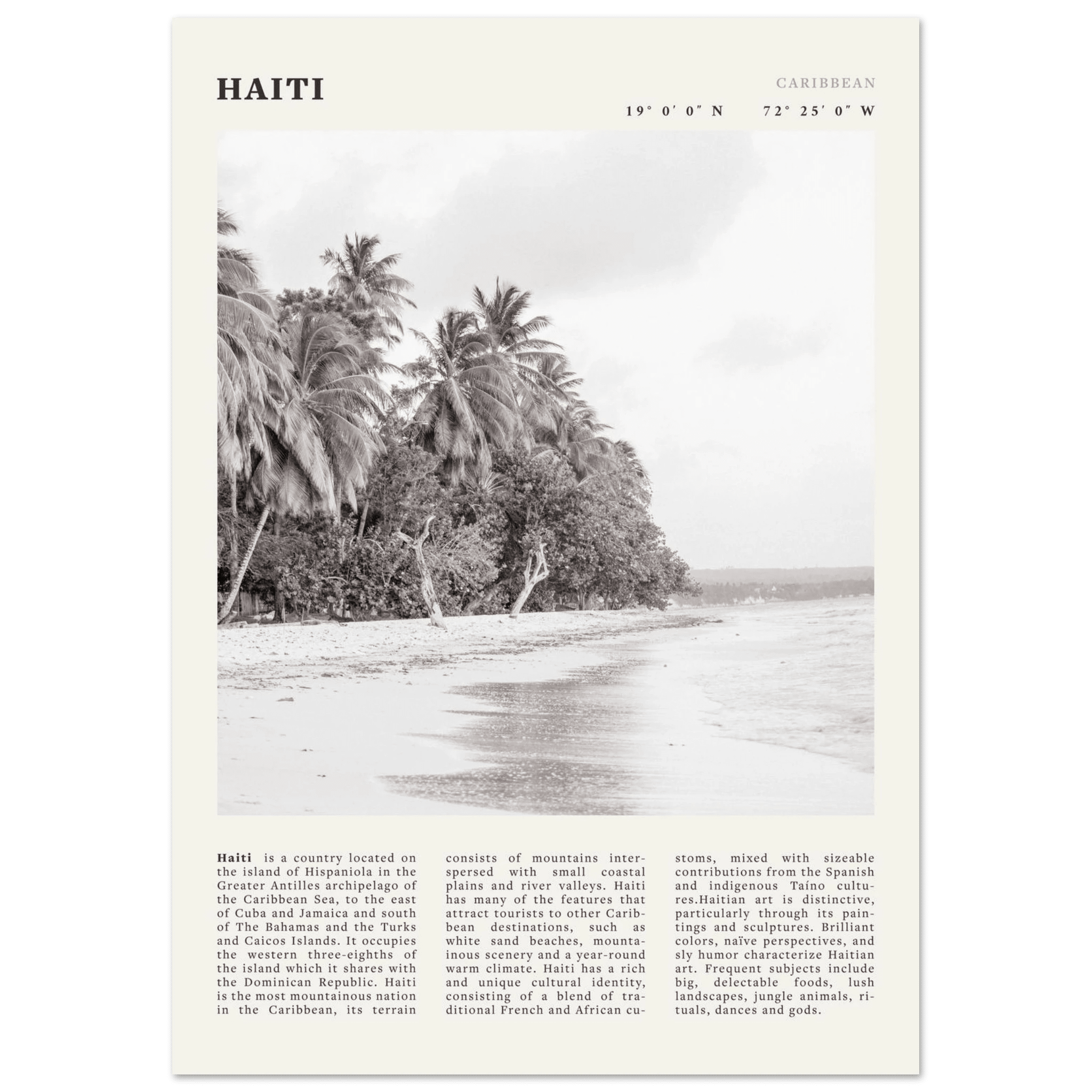 Haiti Poster | Black & White Caribbean Beach Wall Art | Tropical Travel Print - Evergreen Posters