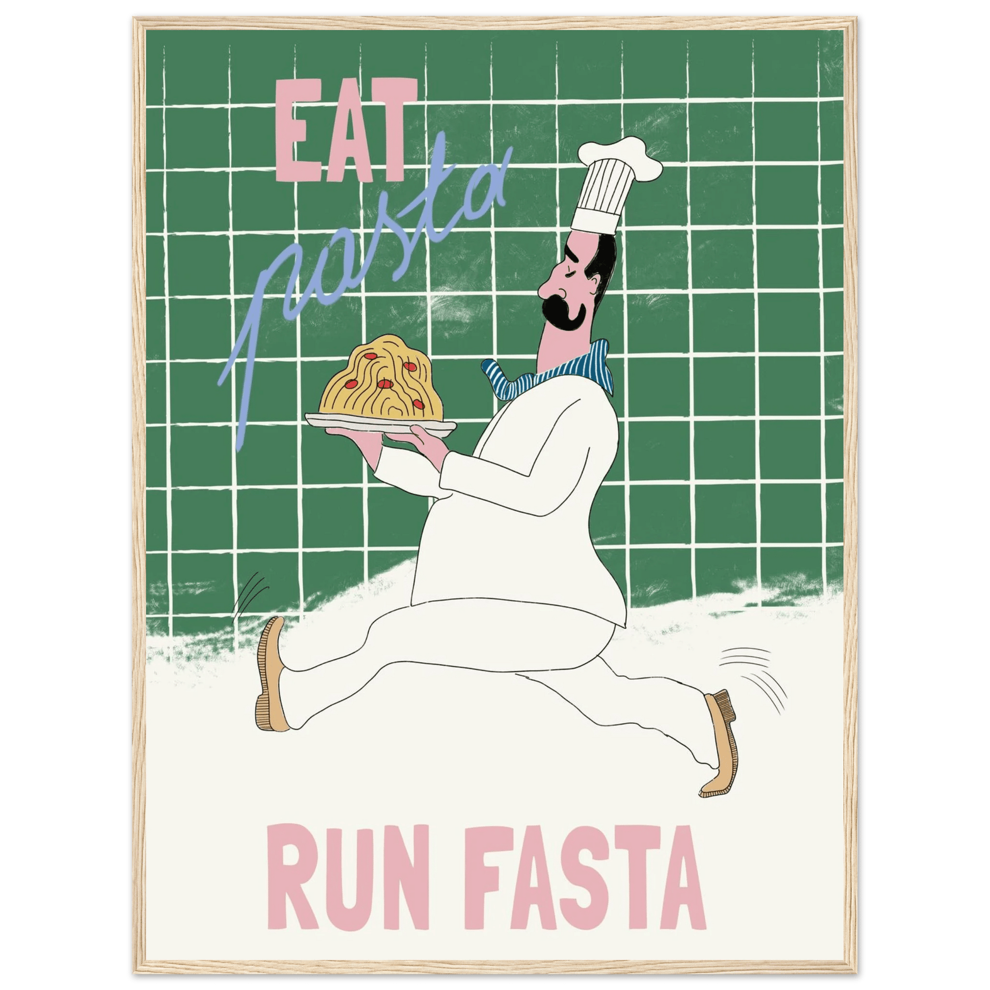 Eat Pasta Run Fasta Poster – Playful Kitchen Wall Art Print (Green Edition) - Evergreen Posters