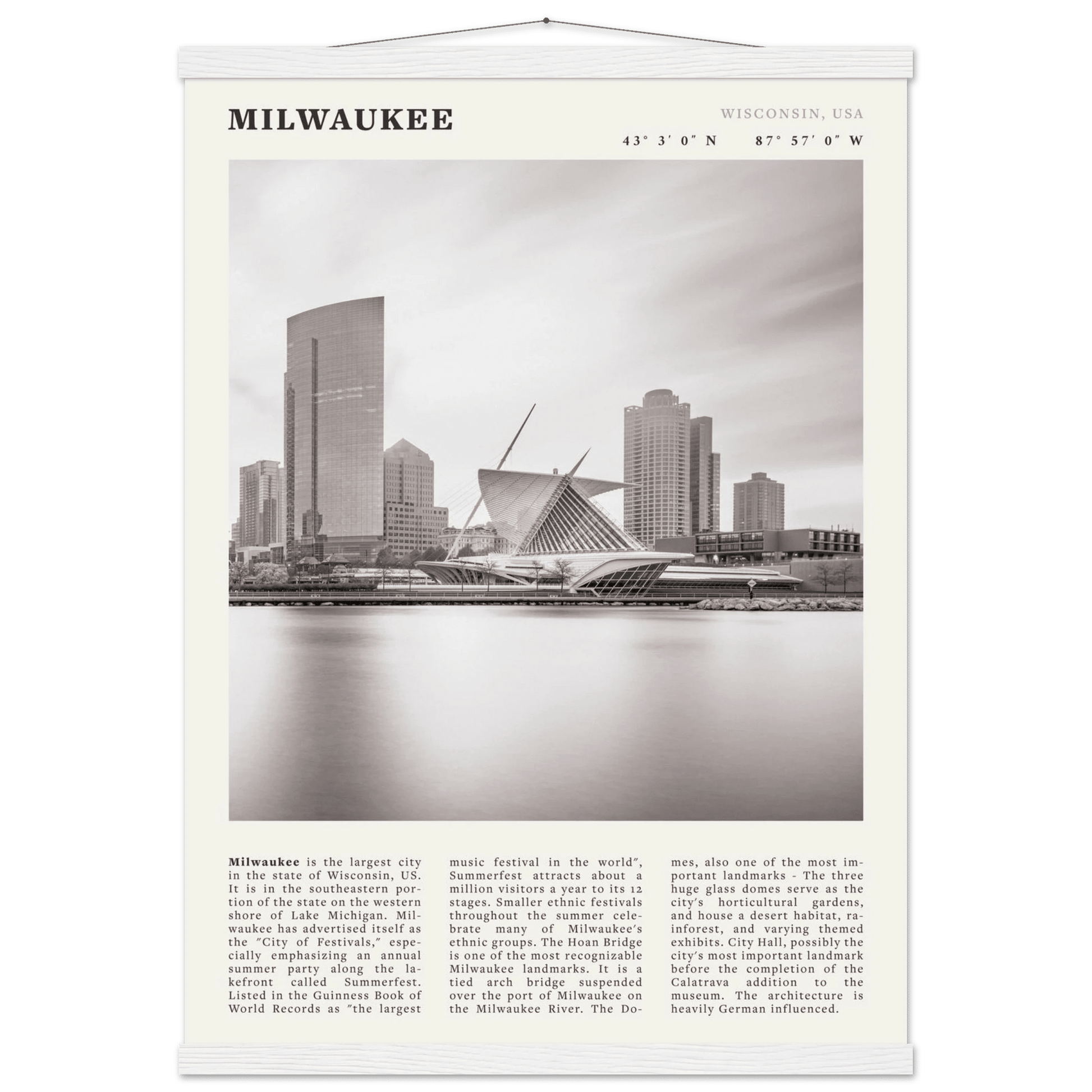 Milwaukee Poster | Black & White Wisconsin City Wall Art | USA Travel Print - Evergreen Posters