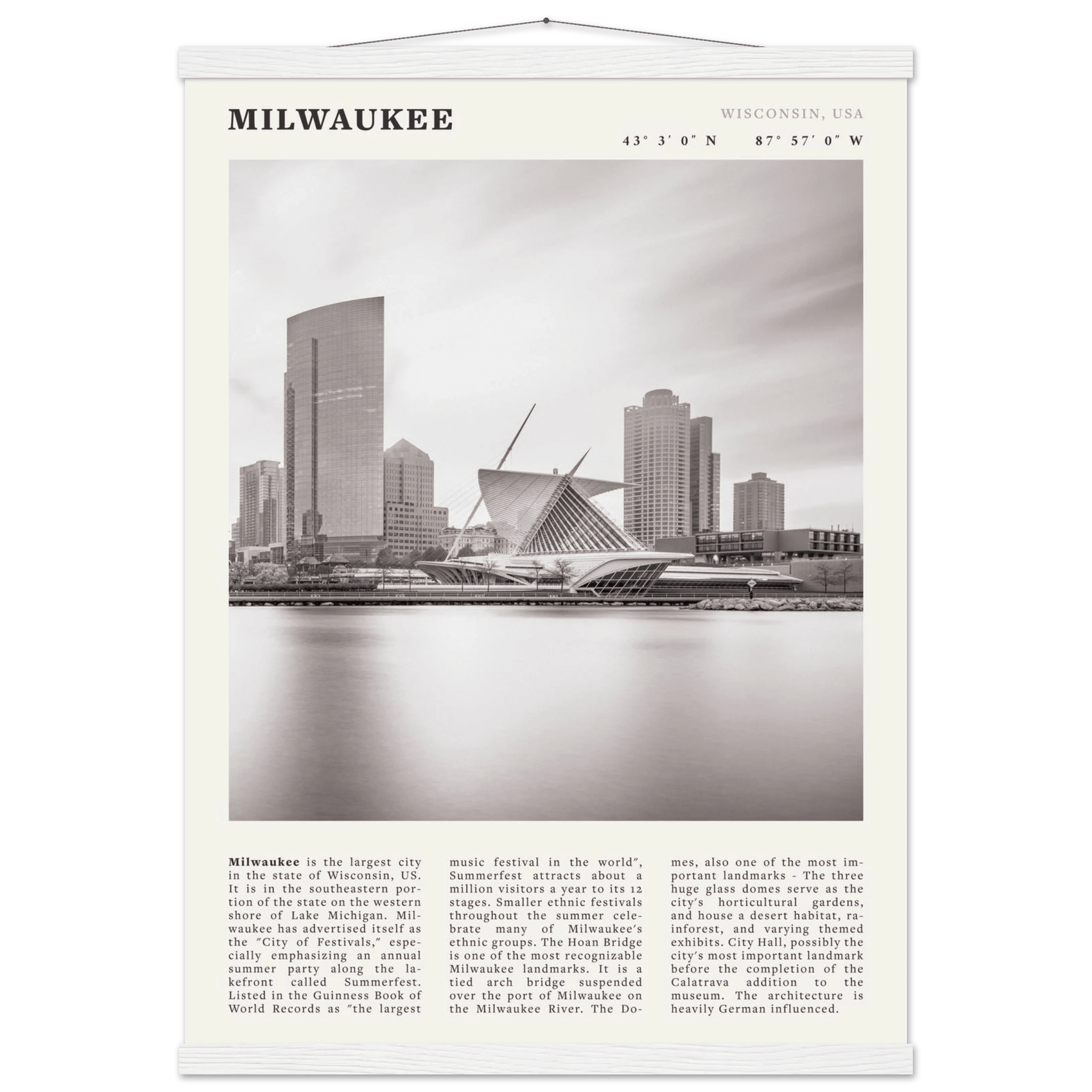 Milwaukee Poster | Black & White Wisconsin City Wall Art | USA Travel Print - Evergreen Posters