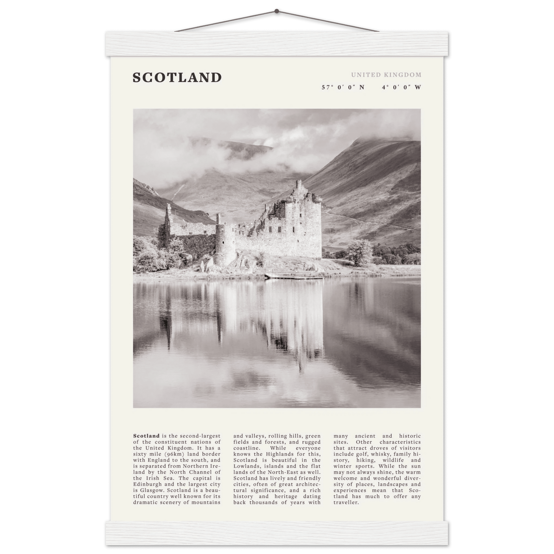 Scotland Poster | Black & White Highland Castle Wall Art | UK Travel Print Decor - Evergreen Posters