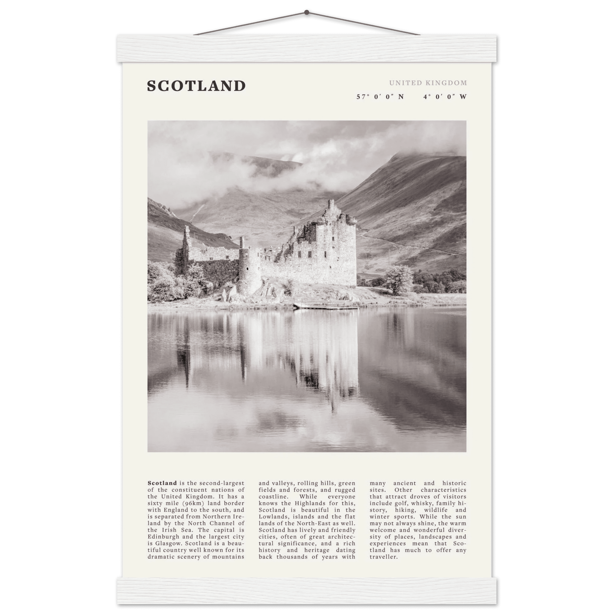 Scotland Poster | Black & White Highland Castle Wall Art | UK Travel Print Decor - Evergreen Posters