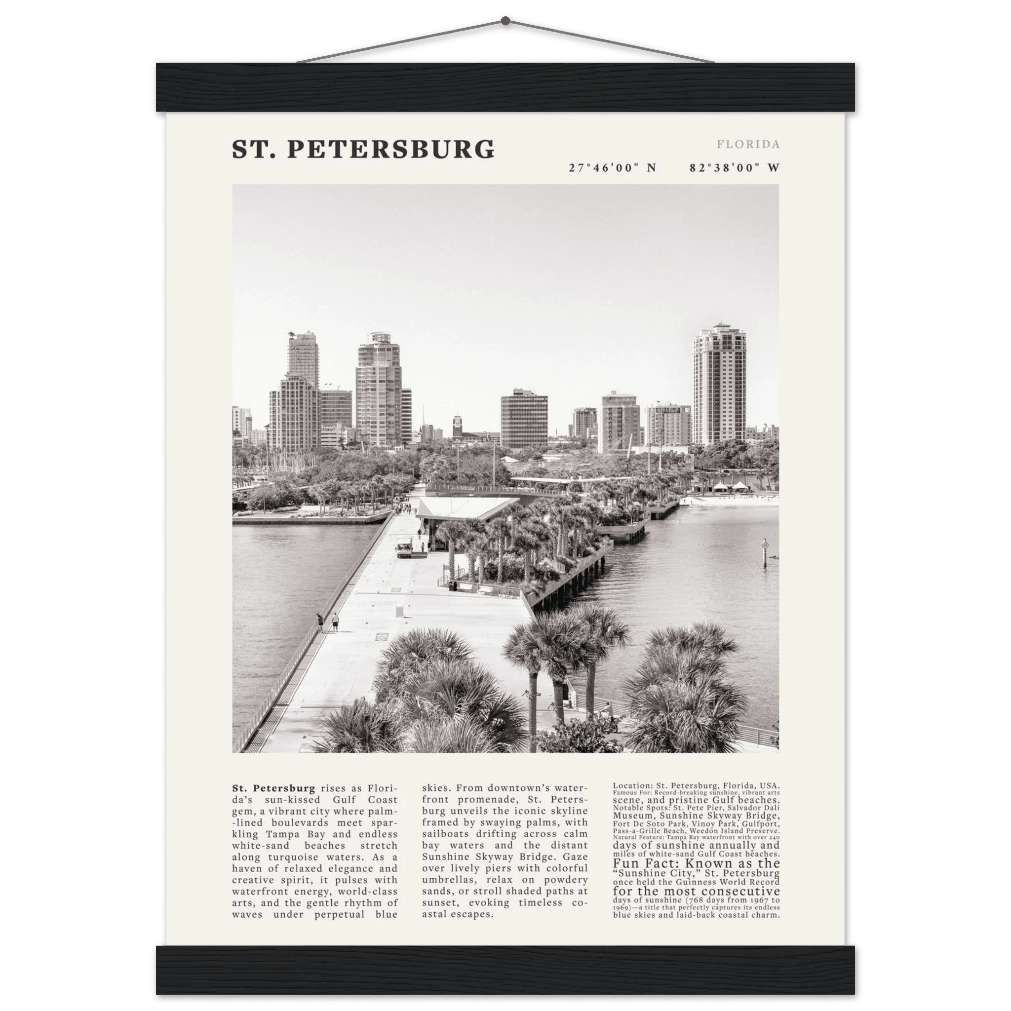 St. Petersburg Florida Poster Black and White – Vintage St Pete Skyline Print (Digital & Printed Options) - Evergreen Posters