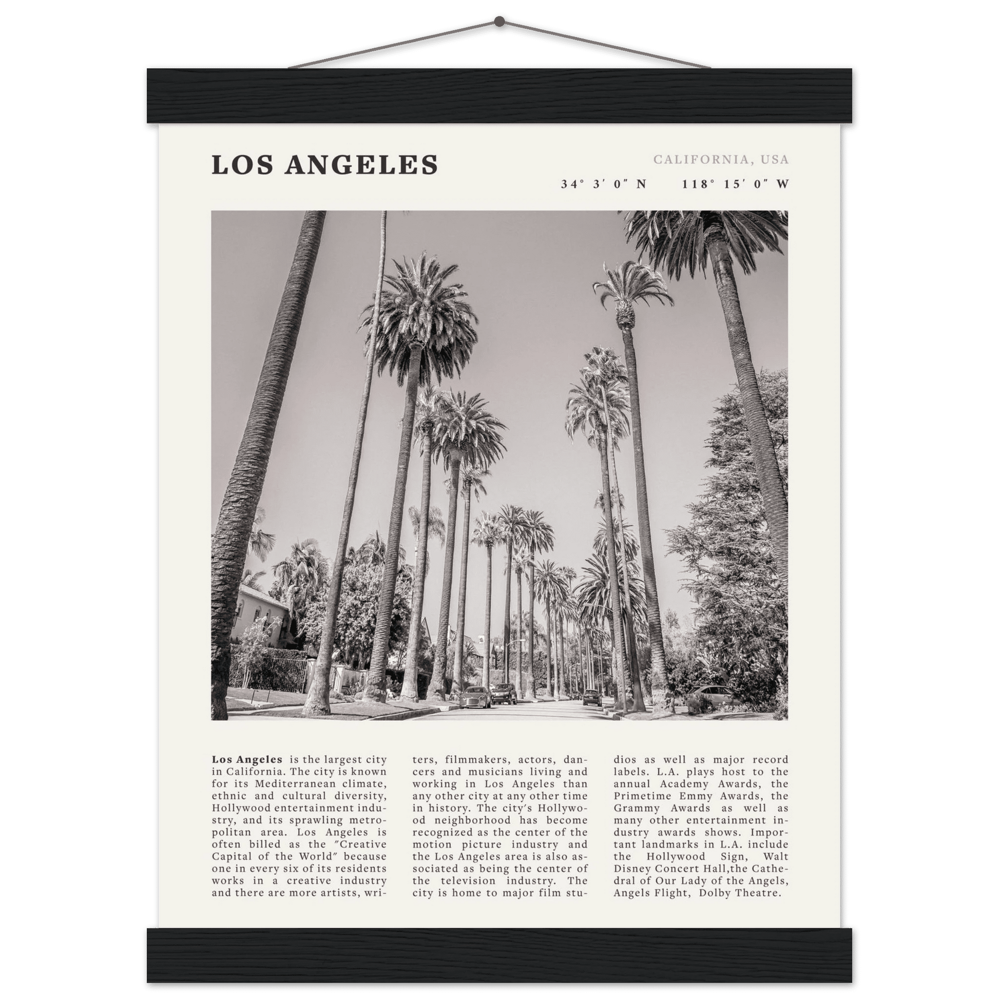 Los Angeles Poster | Black & White Palm Trees Wall Art | California Travel Print - Evergreen Posters