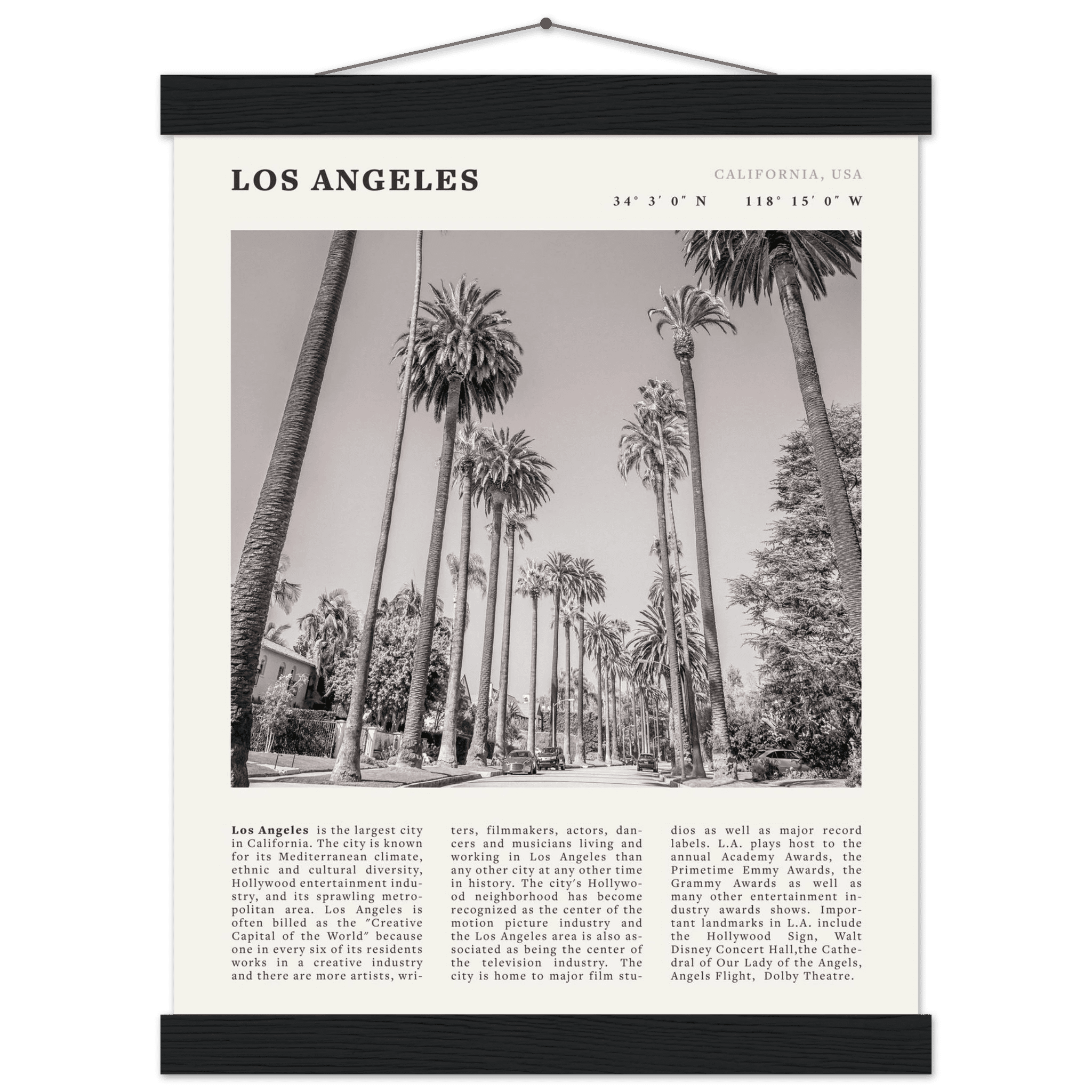 Los Angeles Poster | Black & White Palm Trees Wall Art | California Travel Print - Evergreen Posters