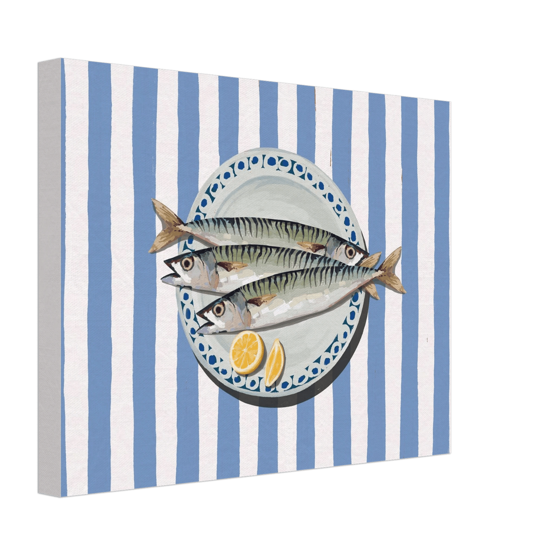 Sardines Print | Blue Stripe Fish Kitchen Wall Art | Coastal Food Poster - Evergreen Posters