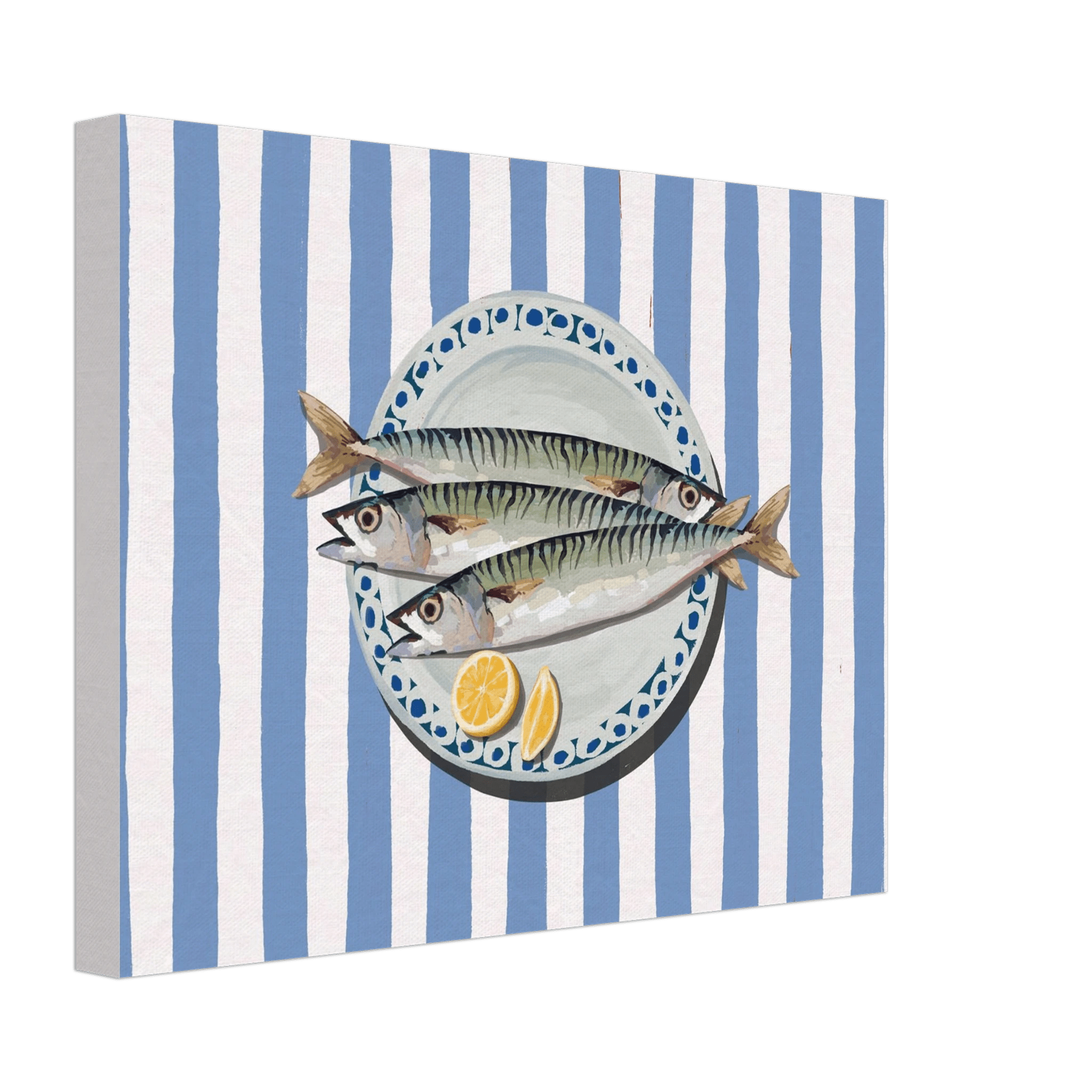Sardines Print | Blue Stripe Fish Kitchen Wall Art | Coastal Food Poster - Evergreen Posters
