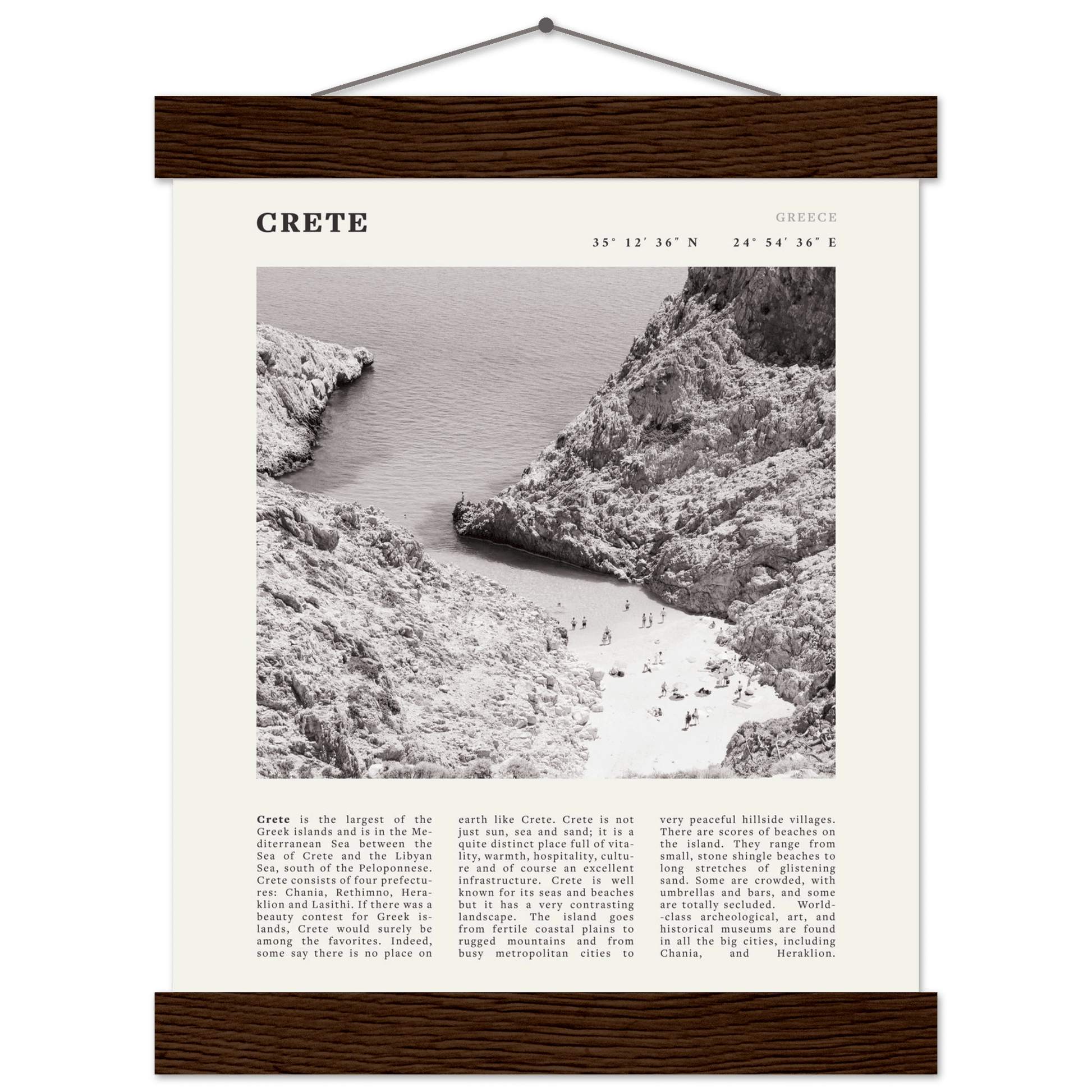 Crete Poster | Black & White Greece Beach Wall Art | Mediterranean Travel Print - Evergreen Posters
