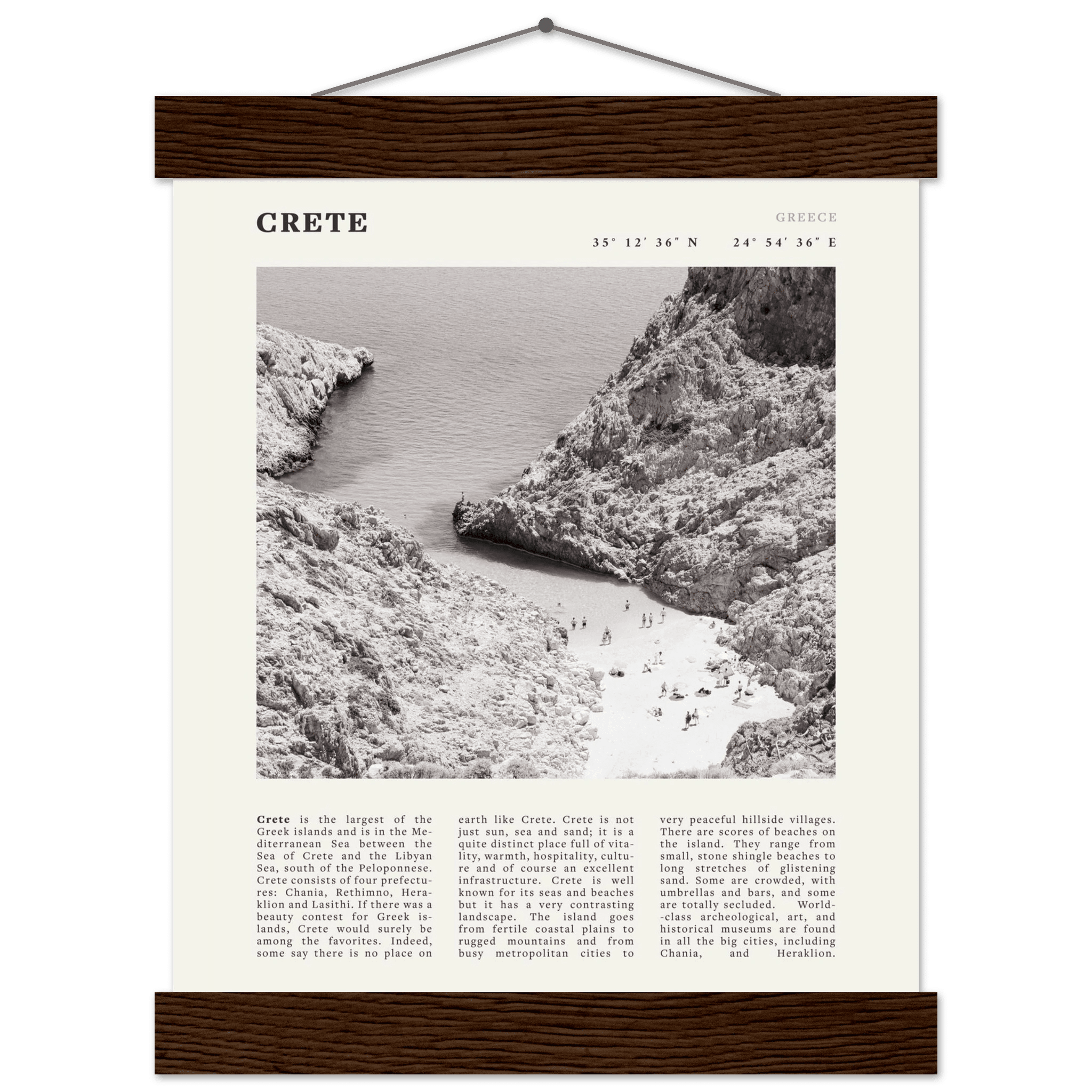 Crete Poster | Black & White Greece Beach Wall Art | Mediterranean Travel Print - Evergreen Posters