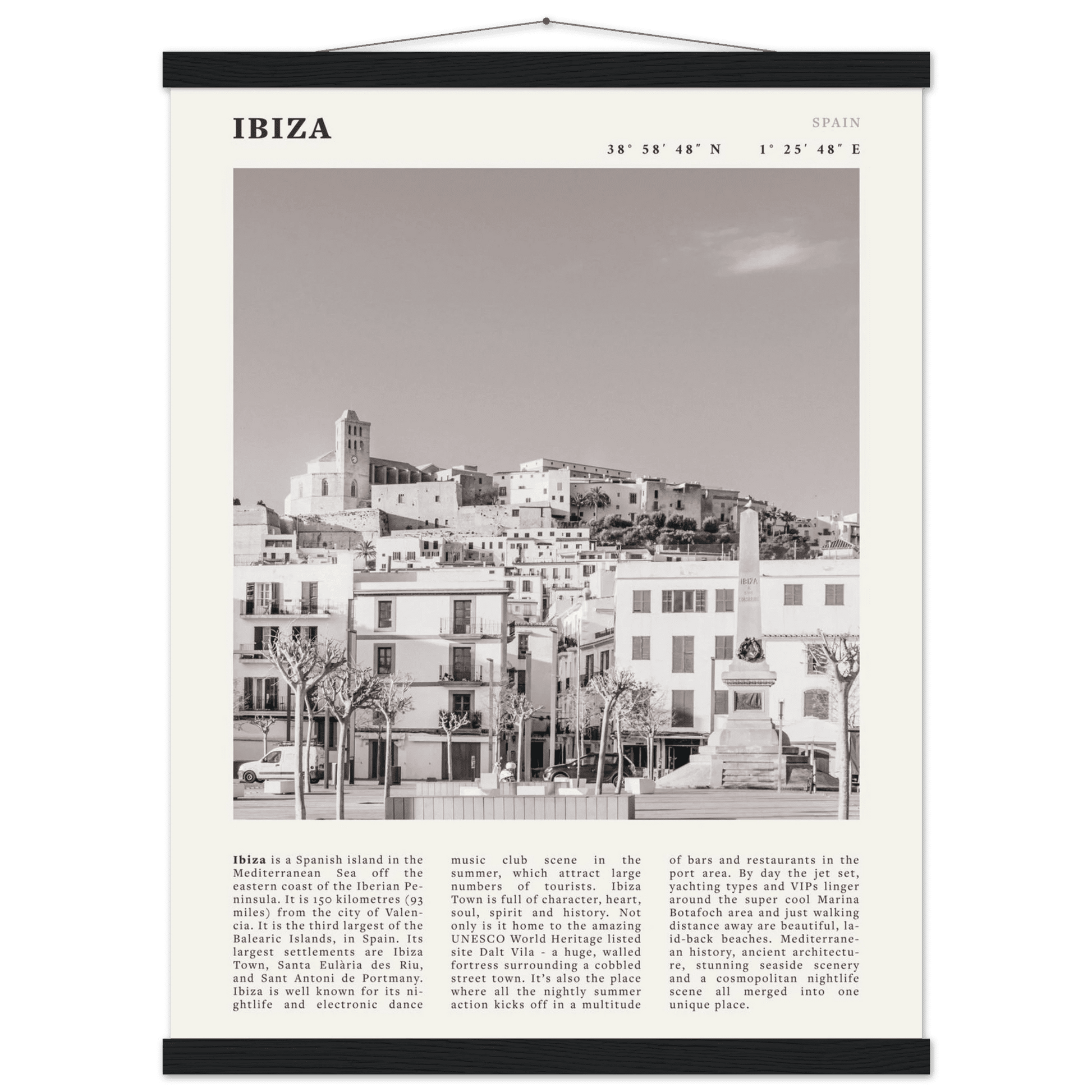 Ibiza Poster | Black & White Spanish Island Wall Art | Spain Travel Print - Evergreen Posters