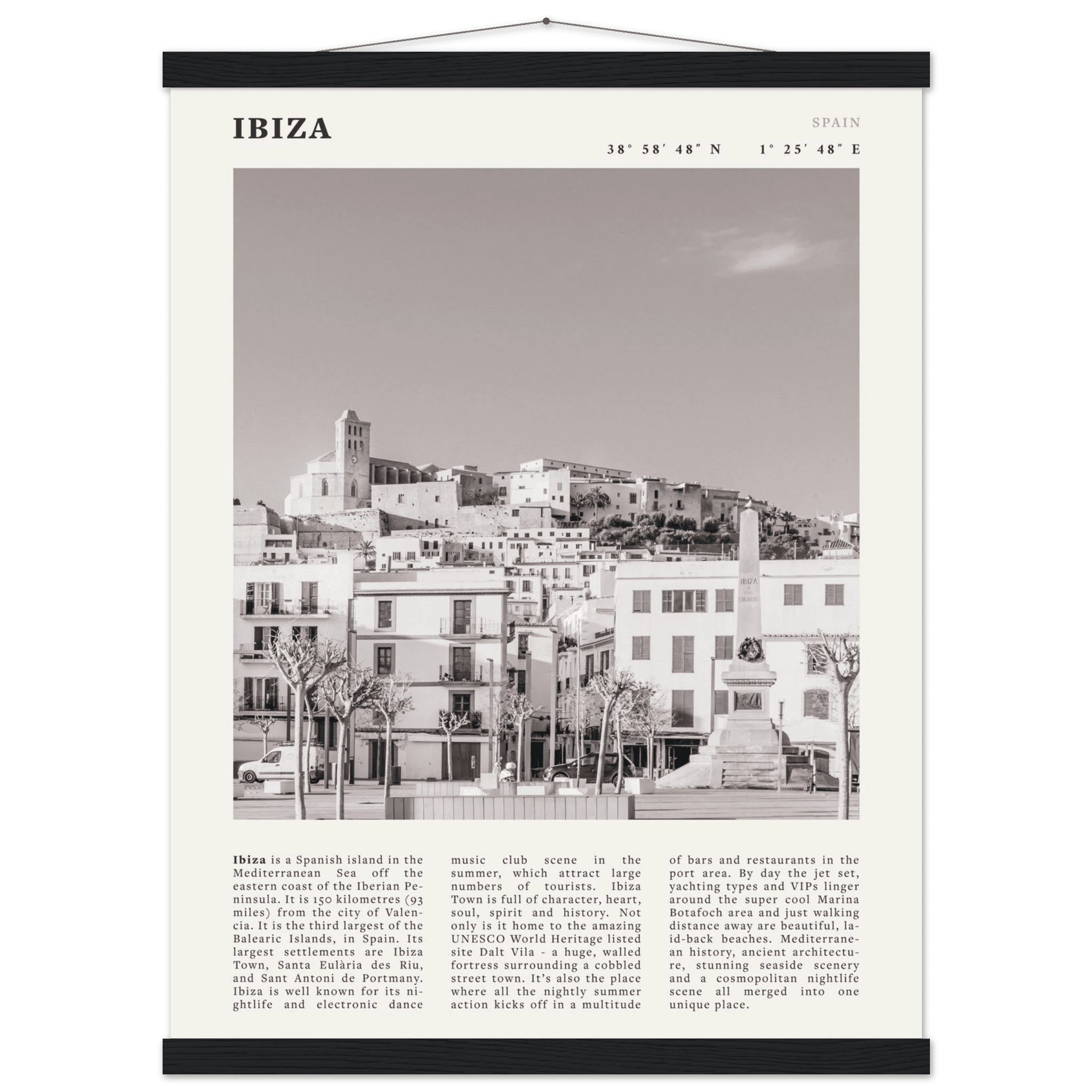 Ibiza Poster | Black & White Spanish Island Wall Art | Spain Travel Print - Evergreen Posters