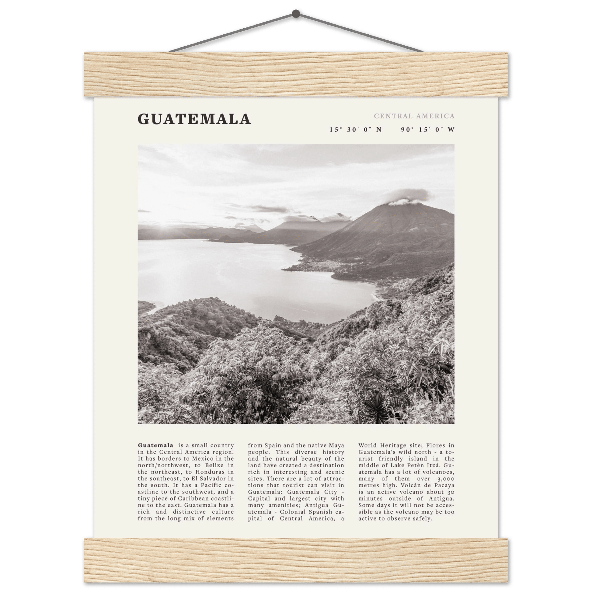 Guatemala Poster | Black & White Lake Atitlan Wall Art | Central America Travel Print - Evergreen Posters