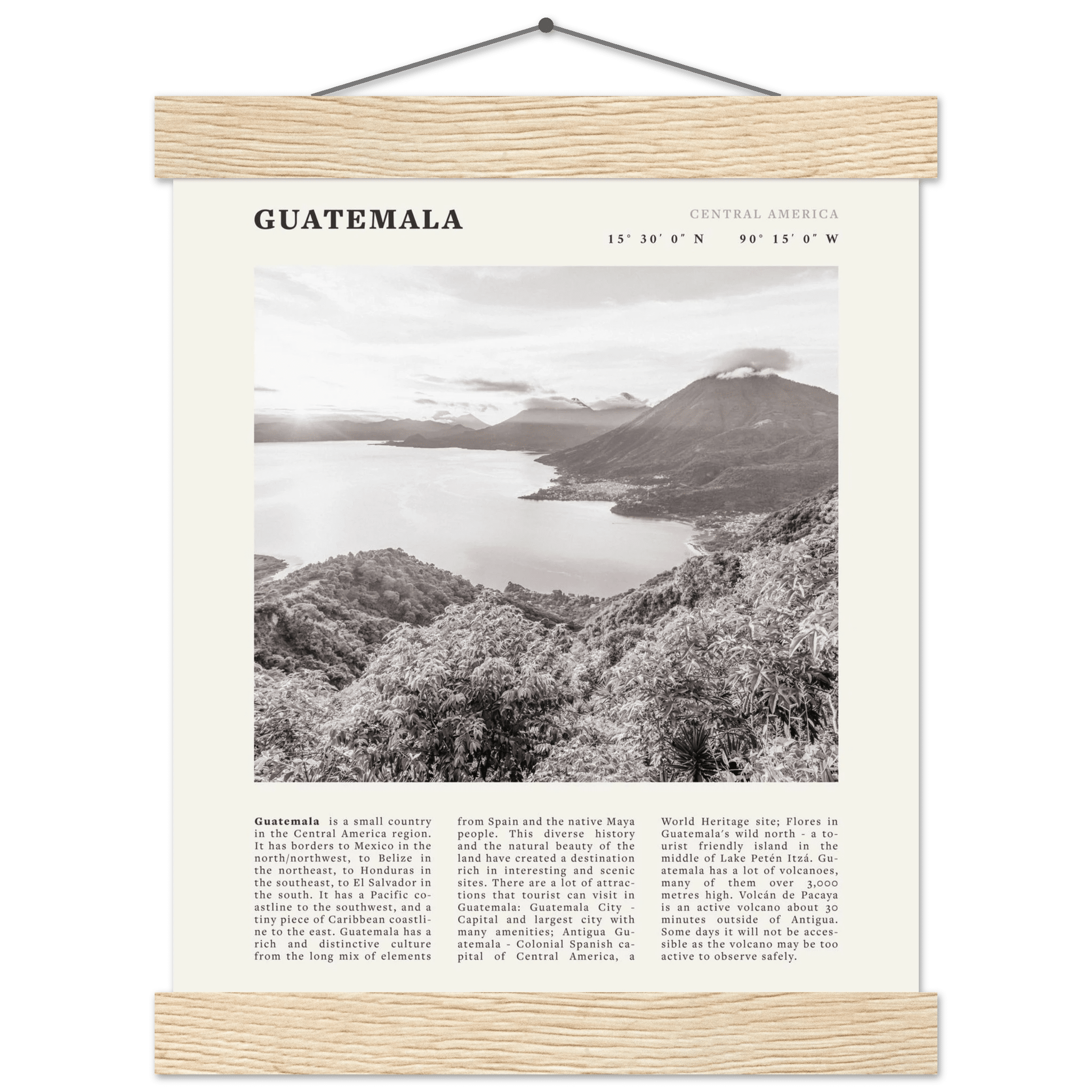 Guatemala Poster | Black & White Lake Atitlan Wall Art | Central America Travel Print - Evergreen Posters