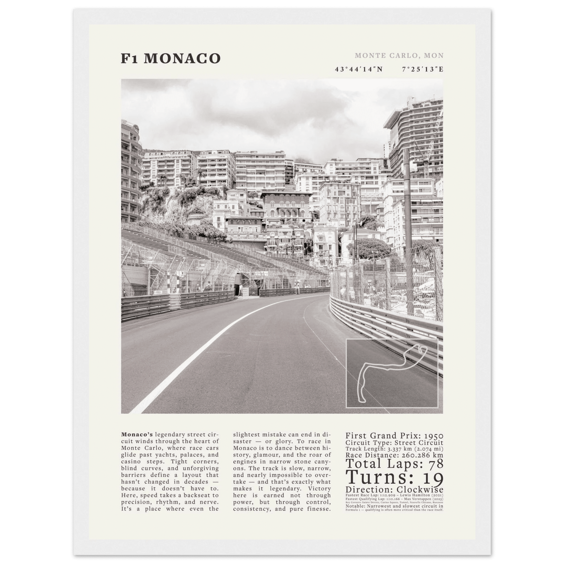 F1 Monaco Poster Black and White – Vintage Monte Carlo Street Circuit Print (Digital & Printed Options) - Evergreen Posters