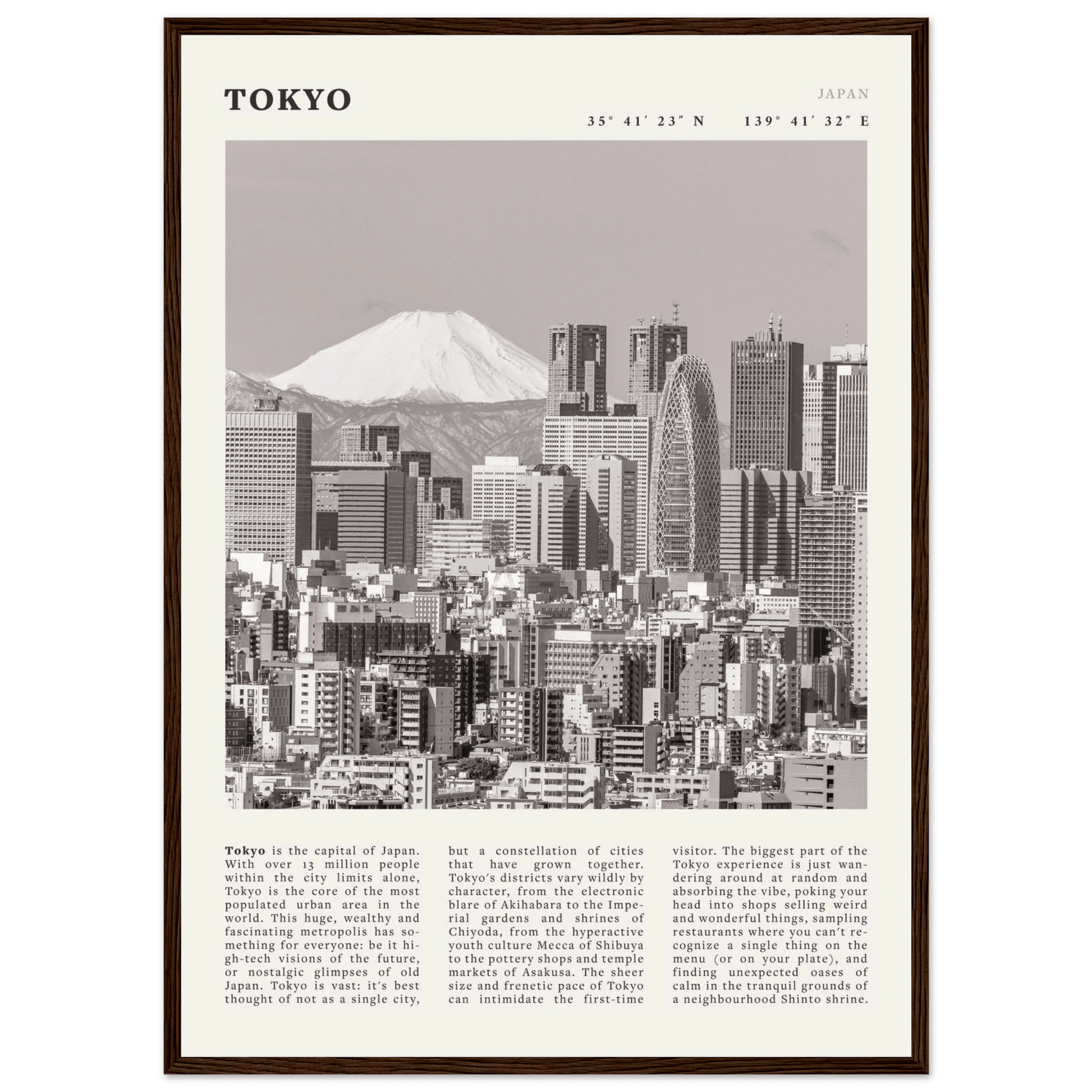 Tokyo Poster | Black & White Mount Fuji Skyline Wall Art | Japan Travel Print - Evergreen Posters