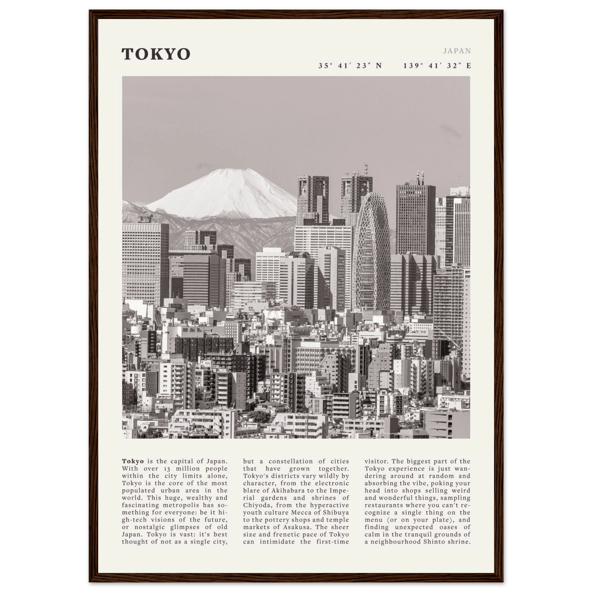 Tokyo Poster | Black & White Mount Fuji Skyline Wall Art | Japan Travel Print - Evergreen Posters
