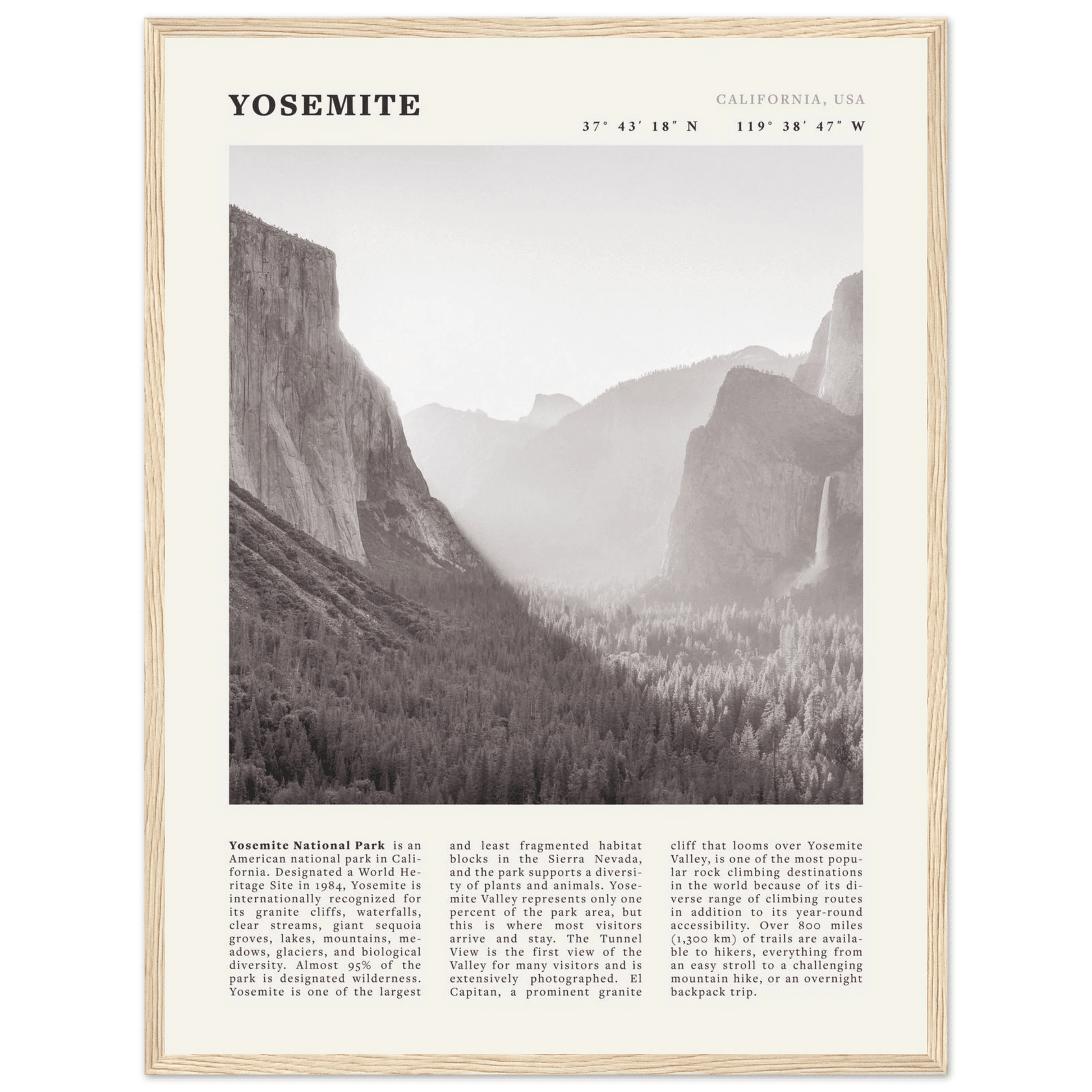 Yosemite Poster | Black & White National Park Wall Art | California Nature Print - Evergreen Posters