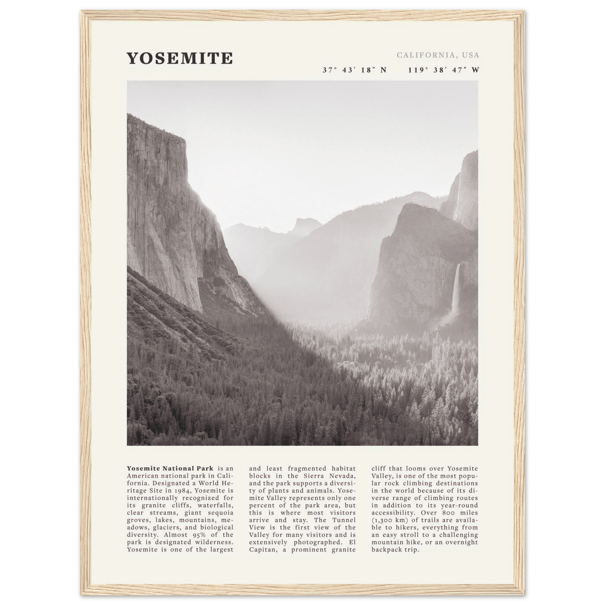 Yosemite Poster | Black & White National Park Wall Art | California Nature Print - Evergreen Posters