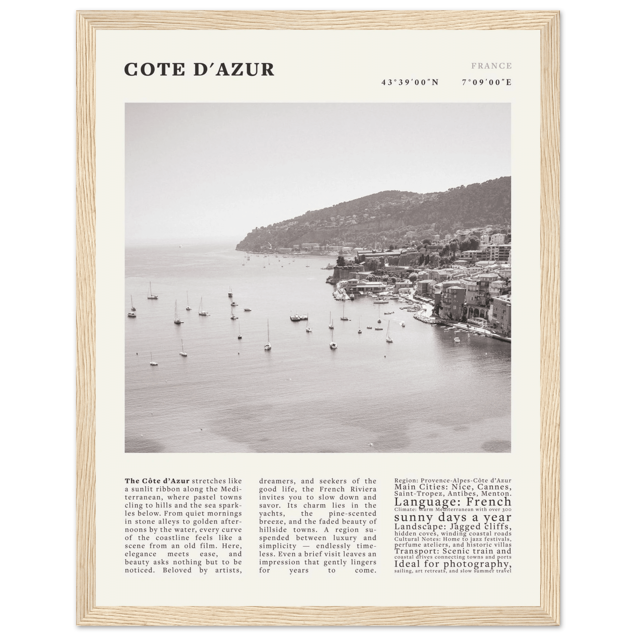 Côte d'Azur Poster Black and White – Vintage French Riviera Coast Print (Digital & Printed Options) - Evergreen Posters