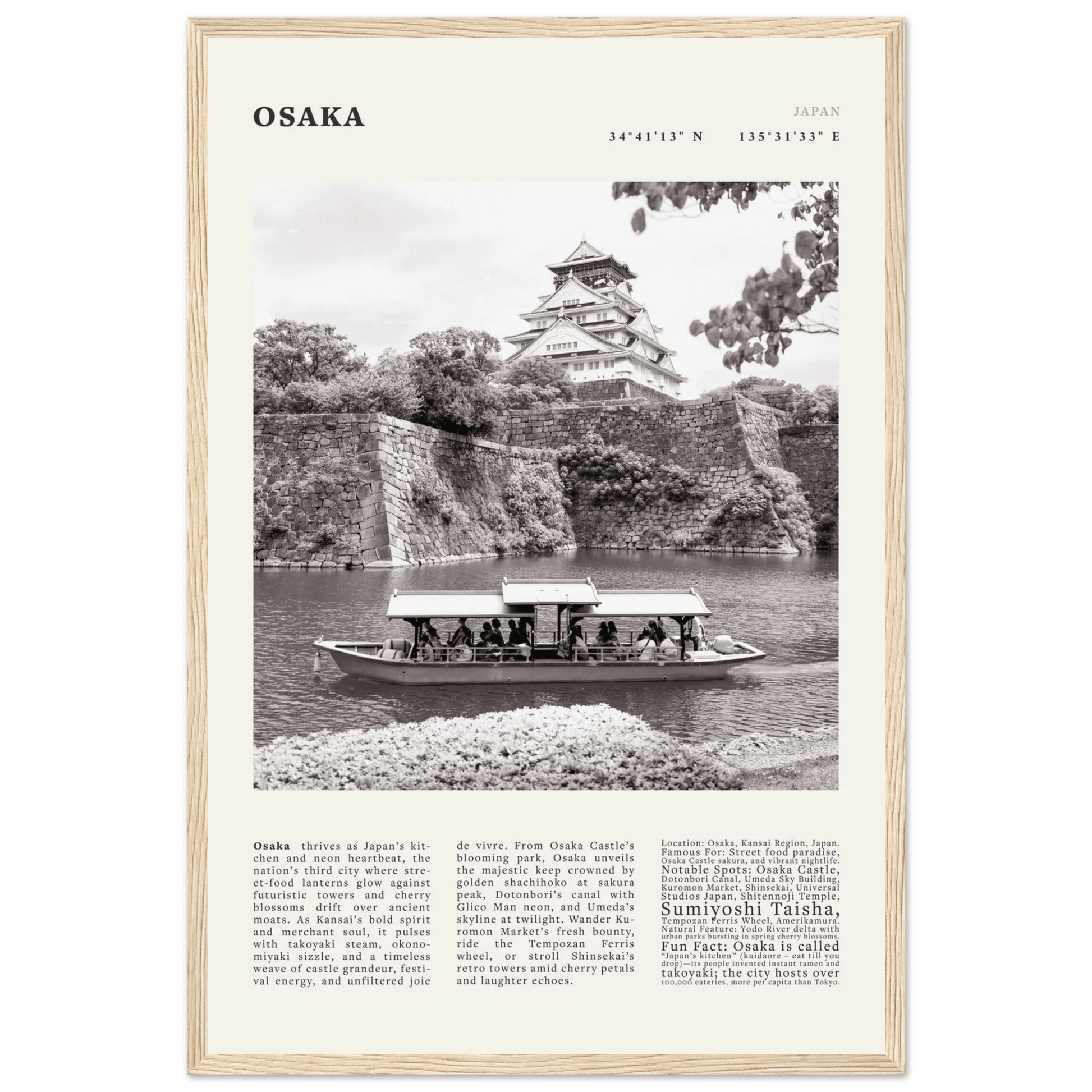 Osaka Poster Black and White – Vintage Osaka Castle Cherry Blossom Print (Digital & Printed Options) - Evergreen Posters