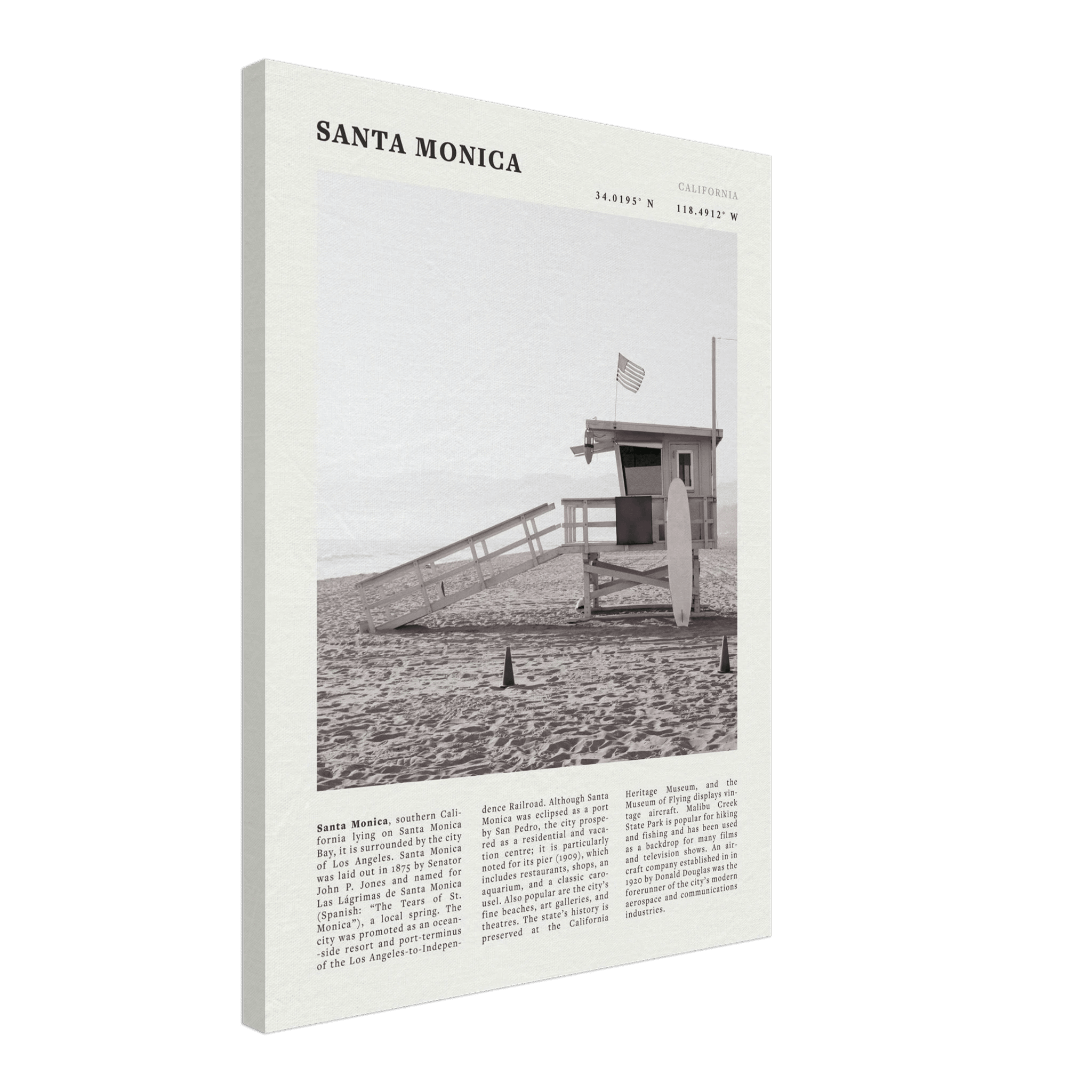 Santa Monica Poster | Black & White California Wall Art | Beach Travel Print | Coastal Decor - Evergreen Posters