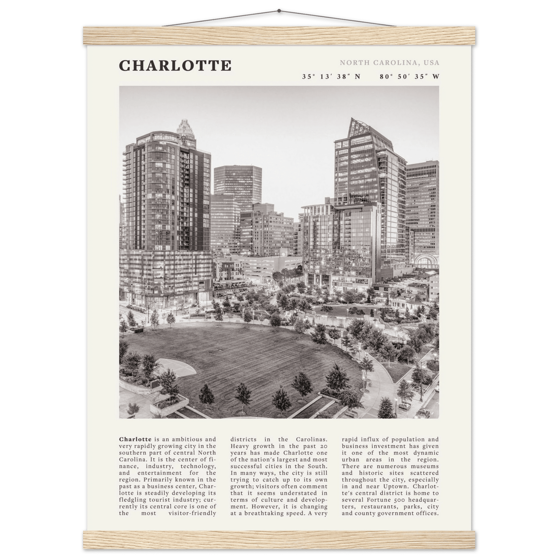 Charlotte Poster | Black & White North Carolina Skyline Wall Art | NC Travel Print - Evergreen Posters