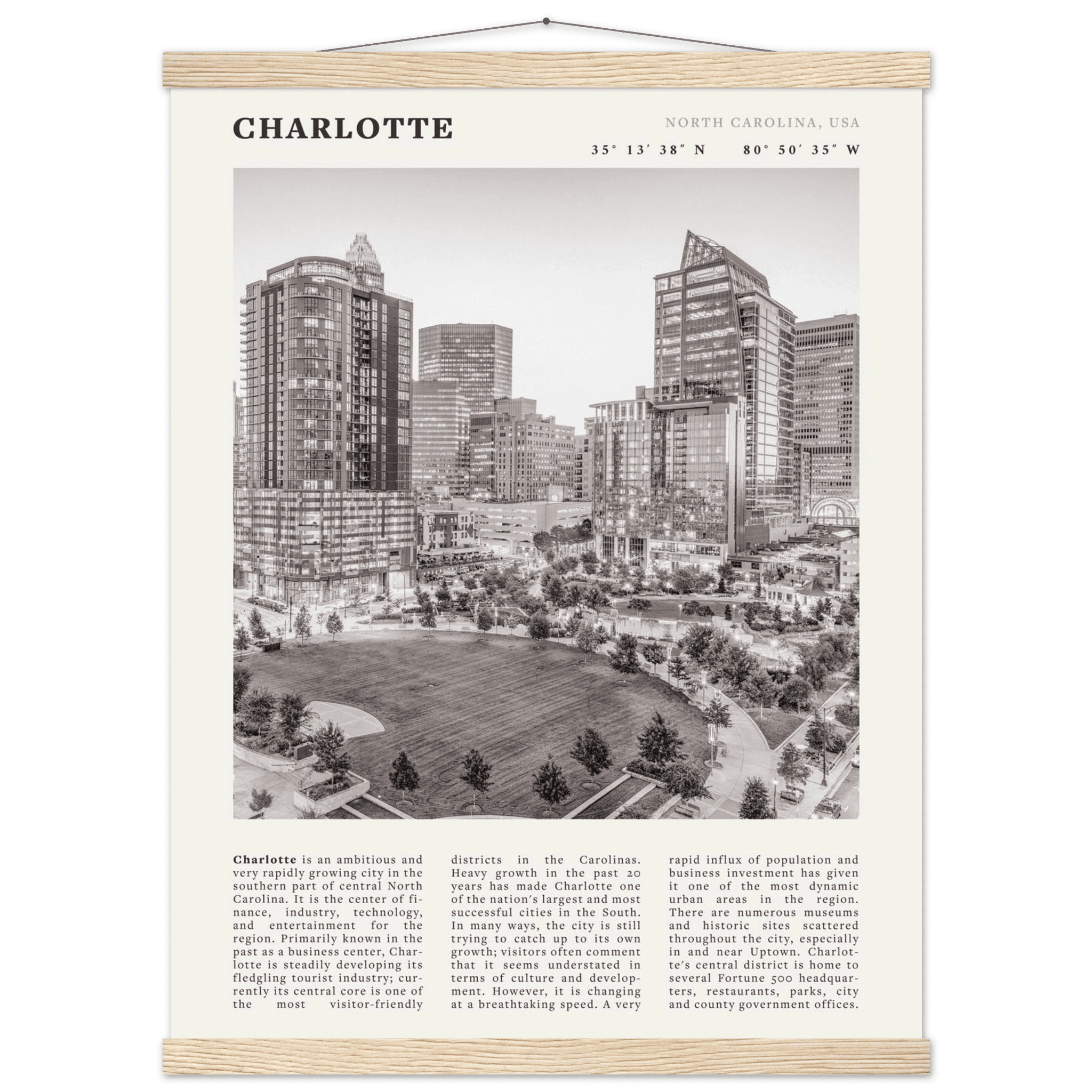Charlotte Poster | Black & White North Carolina Skyline Wall Art | NC Travel Print - Evergreen Posters