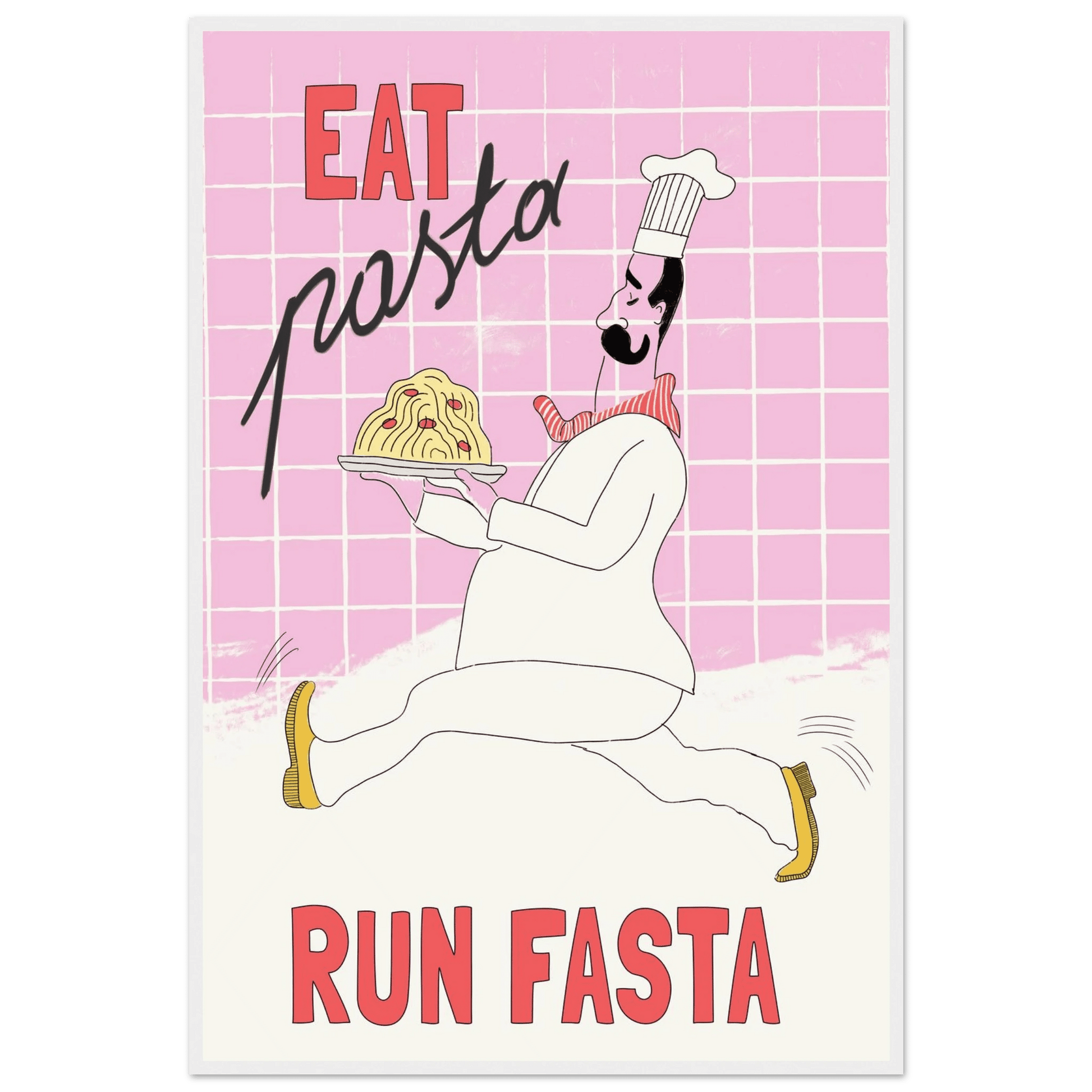 Eat Pasta Run Fasta Poster – Playful Kitchen Wall Art Print (Light Pink) - Evergreen Posters