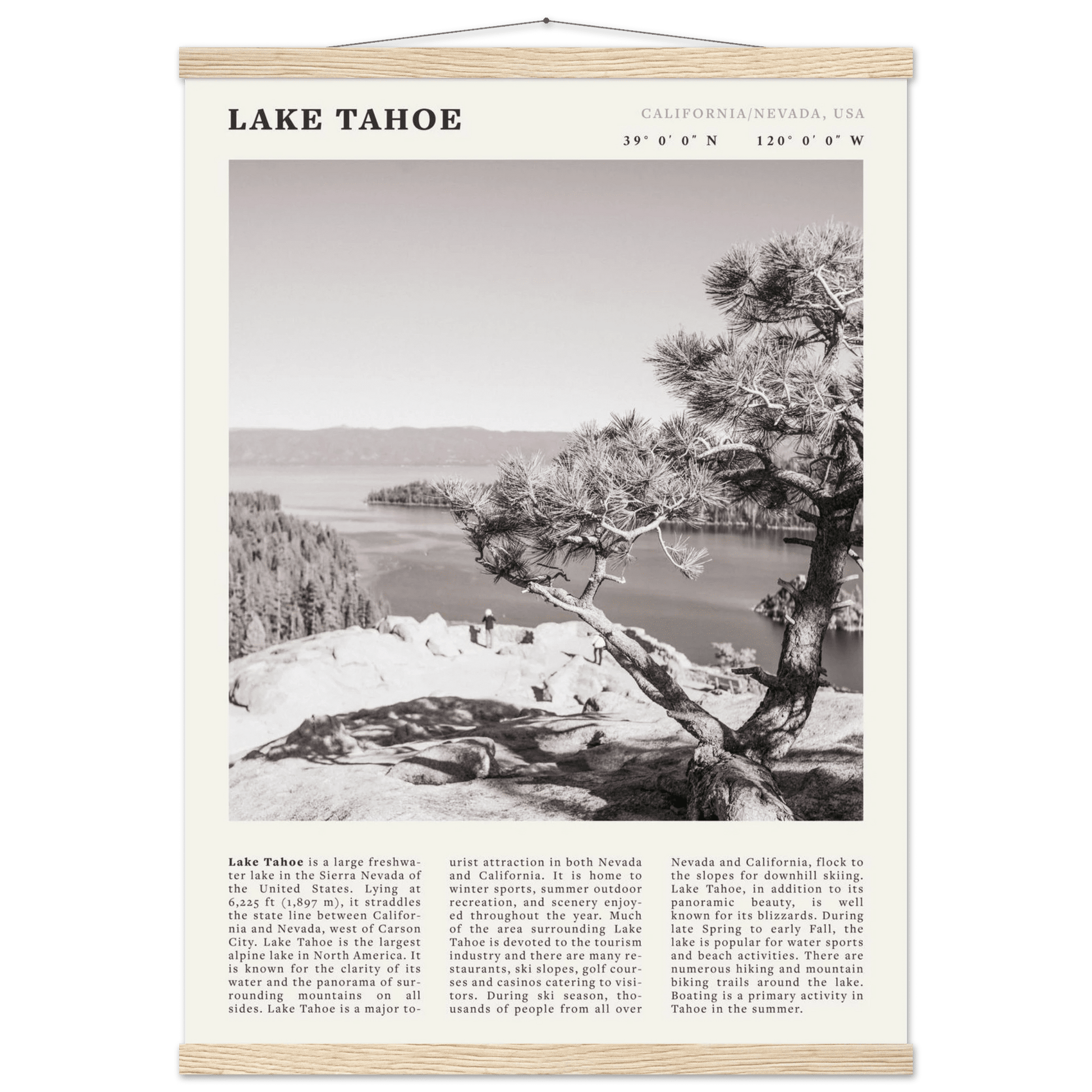 Lake Tahoe Poster | Black & White California Nevada Wall Art | Nature Travel Print Decor - Evergreen Posters